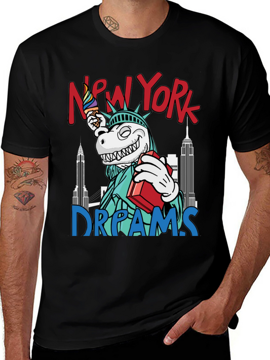 New York Dreams T-Shirt: Dinosaur Liberty Funny Tee