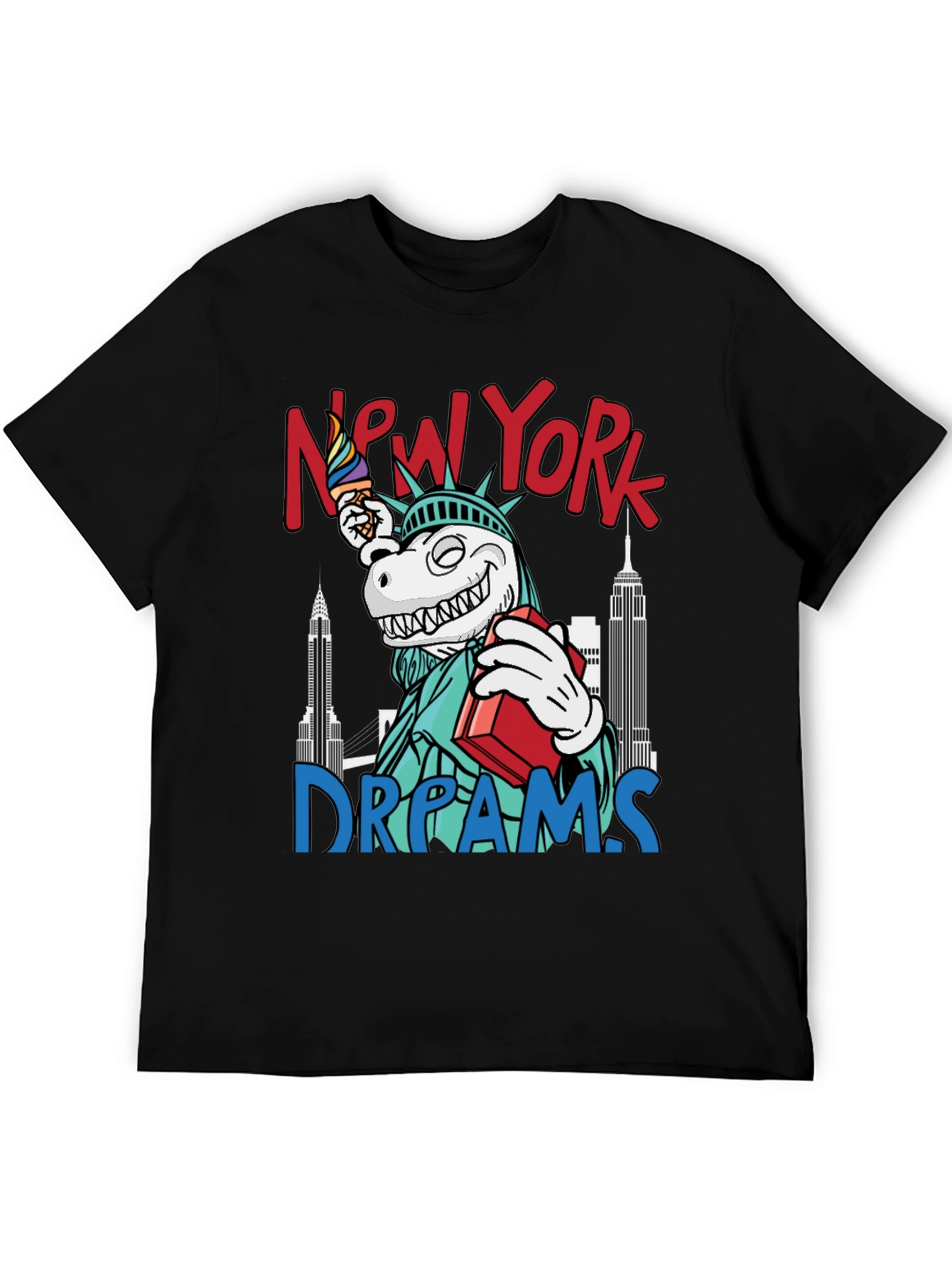 New York Dreams T-Shirt: Dinosaur Liberty Funny Tee