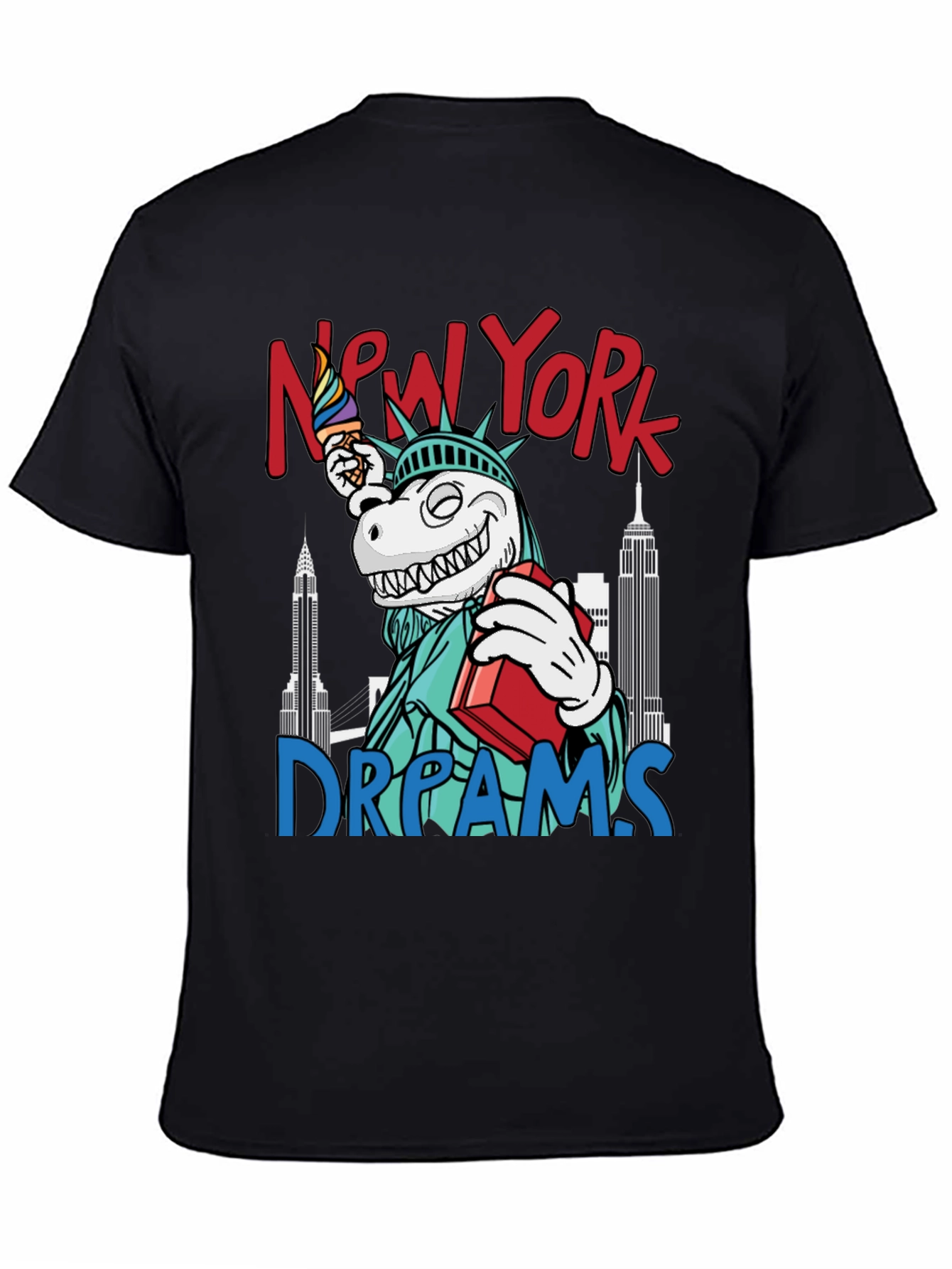 New York Dreams T-Shirt: Dinosaur Liberty Funny Tee