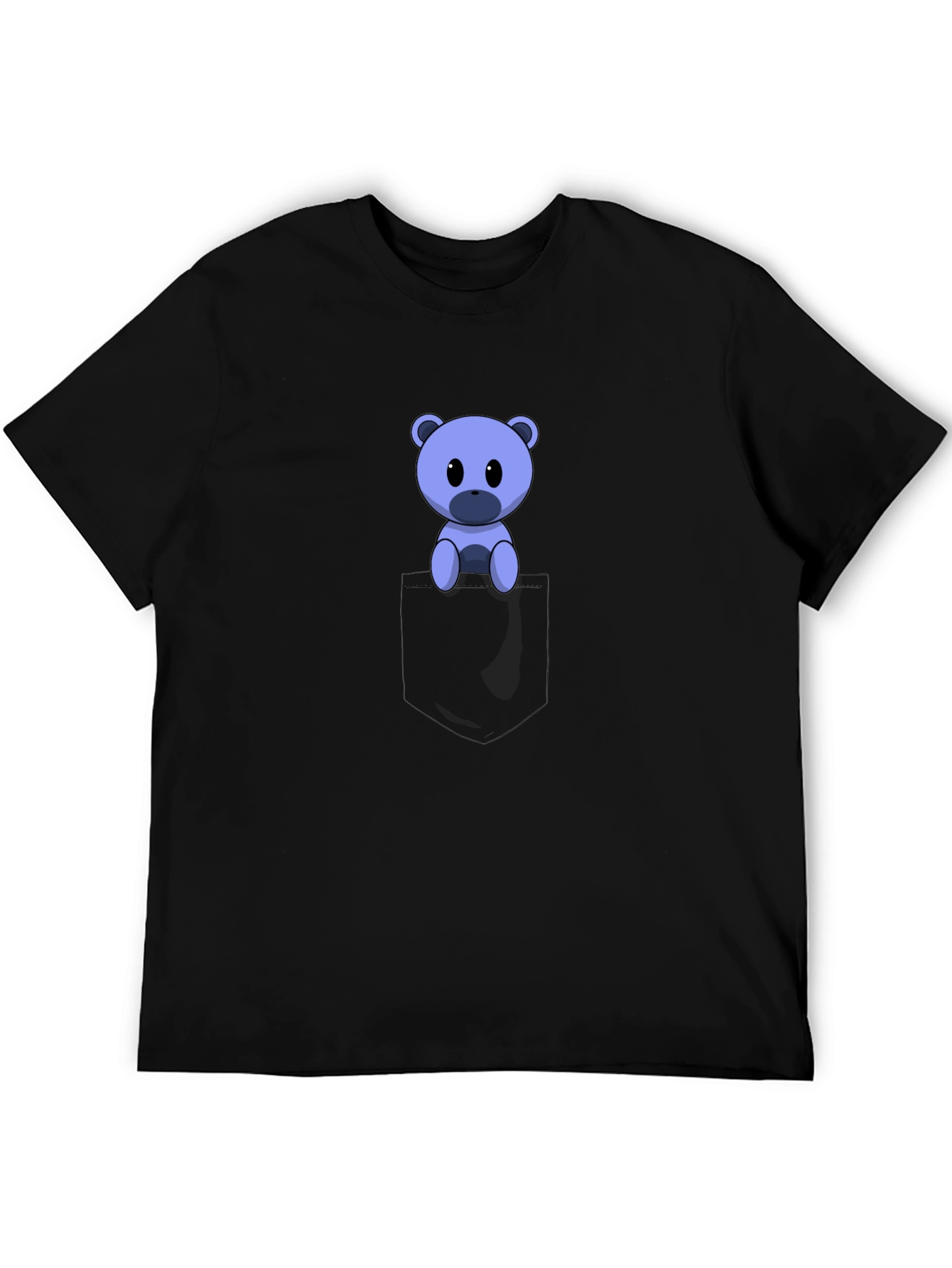 Cute Cartoon Bear in Pocket Black T-Shirt