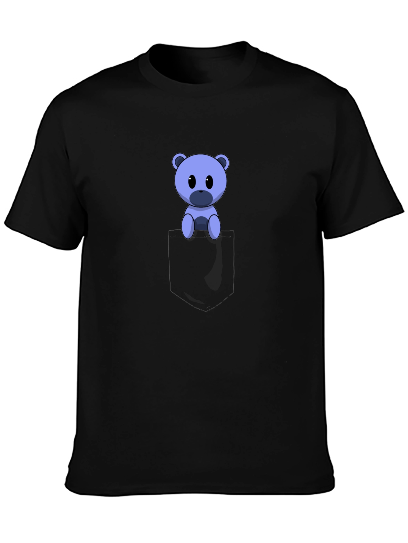 Cute Cartoon Bear in Pocket Black T-Shirt