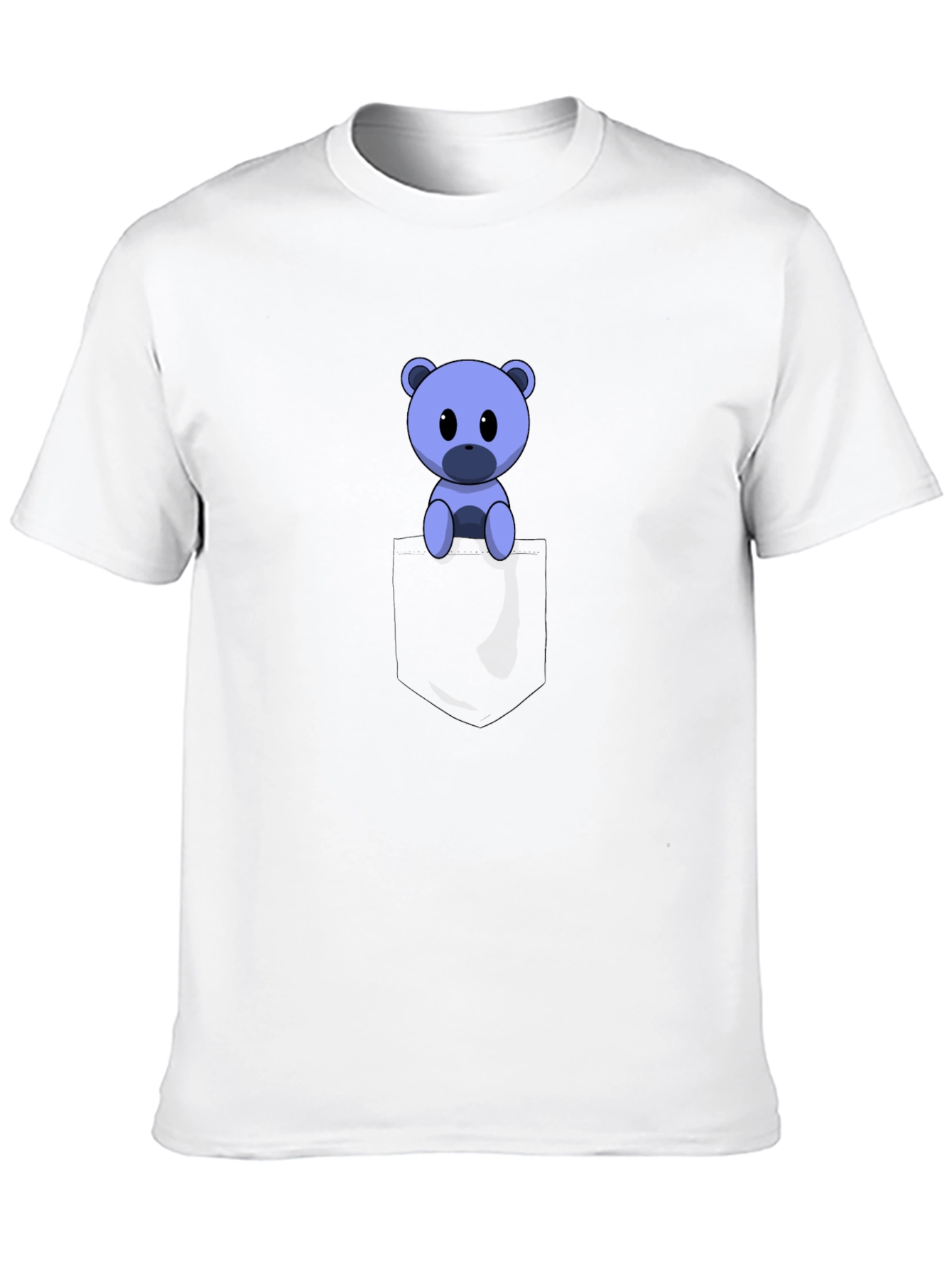 Cute Cartoon Bear in Pocket Black T-Shirt
