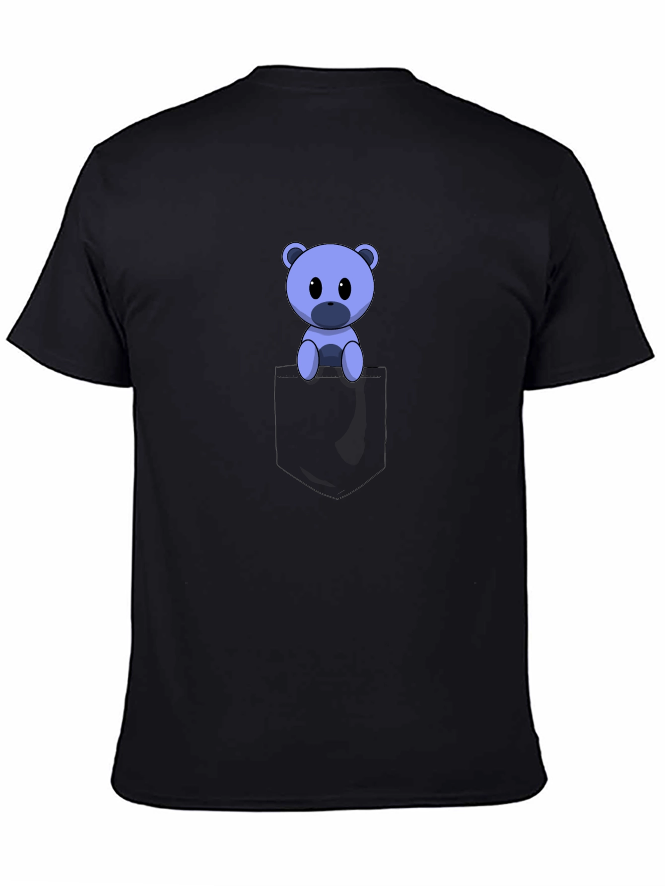 Cute Cartoon Bear in Pocket Black T-Shirt