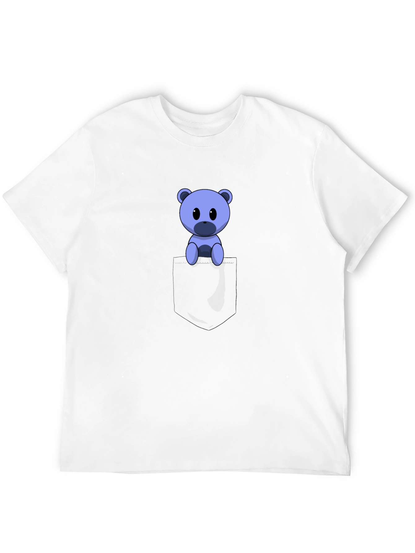 Cute Cartoon Bear in Pocket Black T-Shirt