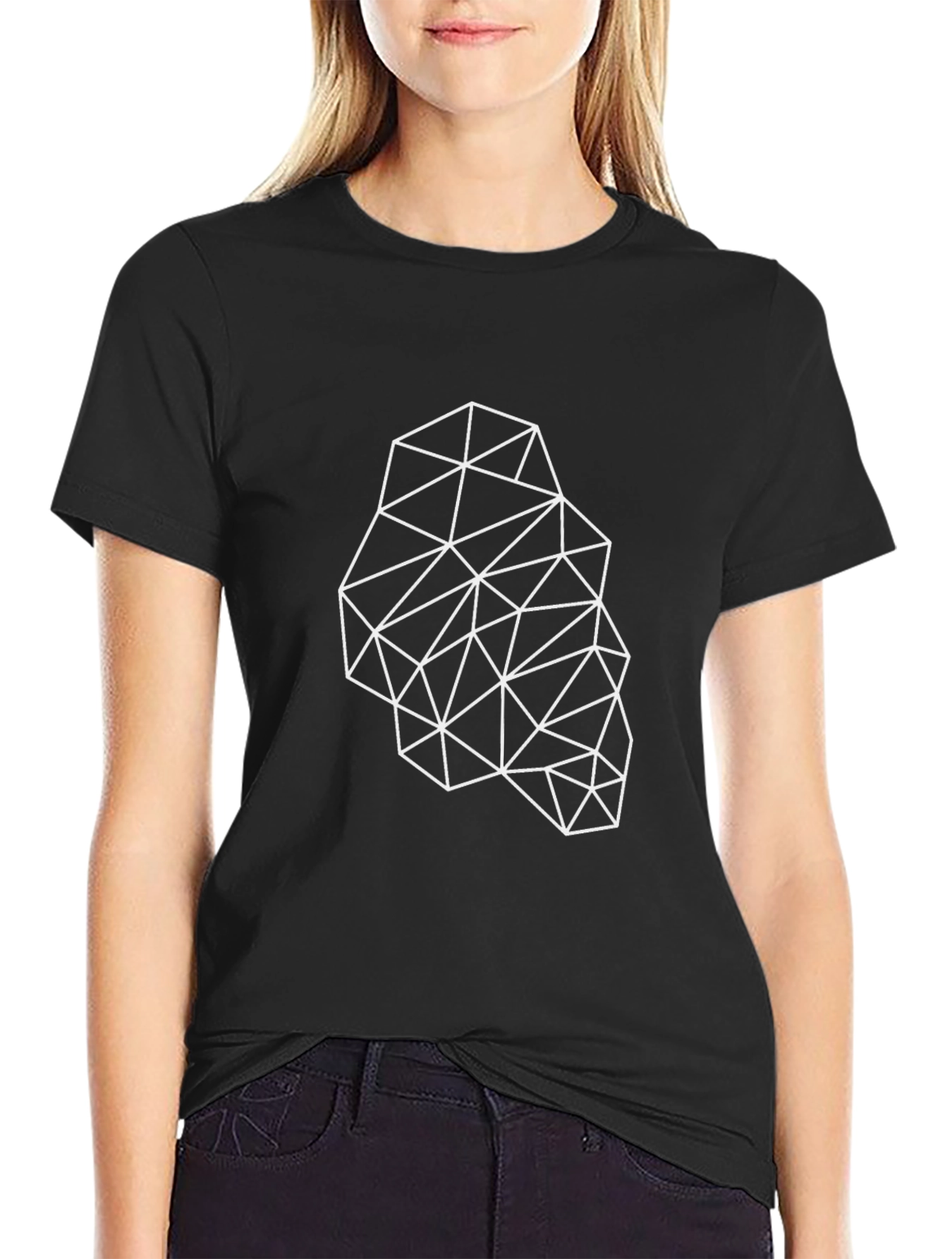 Geometric Triangle Pattern Black T-Shirt