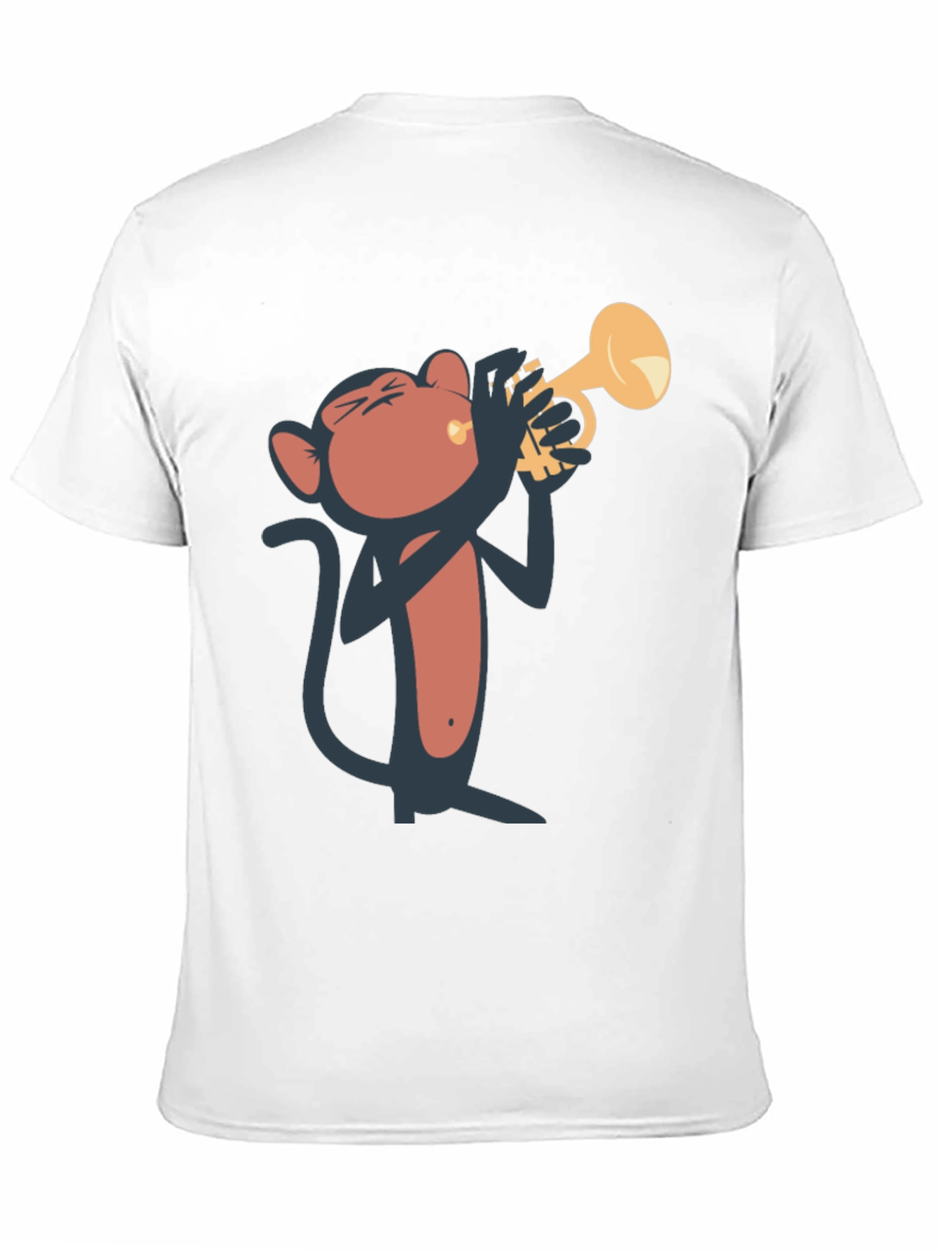 Monkey Playing Trumpet Graphic Tee - Black Cotton T-Shirt