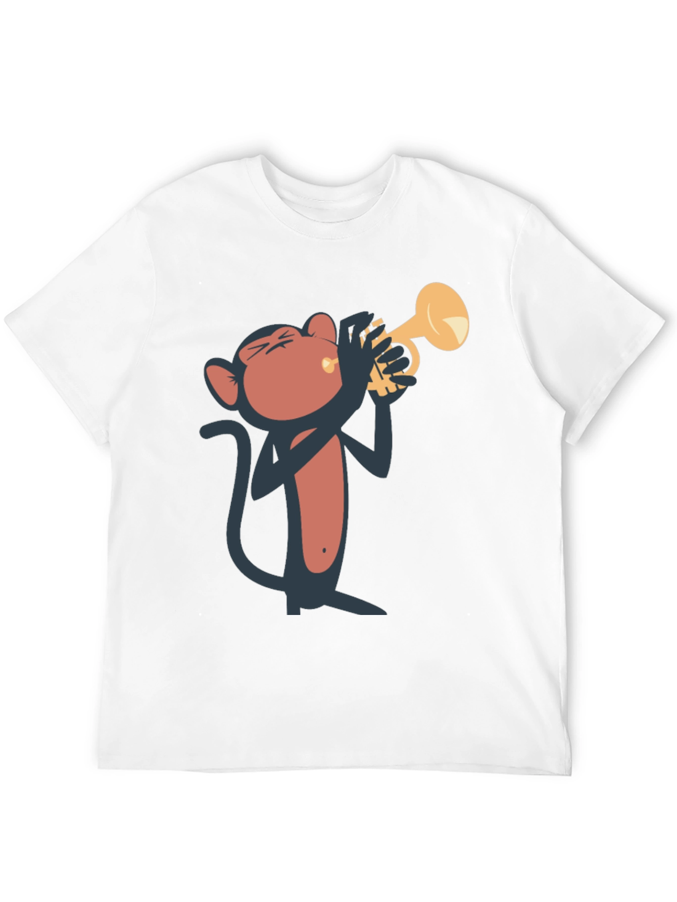 Monkey Playing Trumpet Graphic Tee - Black Cotton T-Shirt