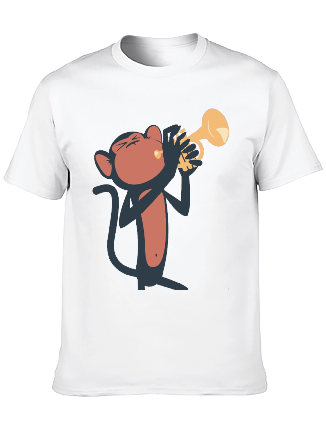 Monkey Playing Trumpet Graphic Tee - Black Cotton T-Shirt