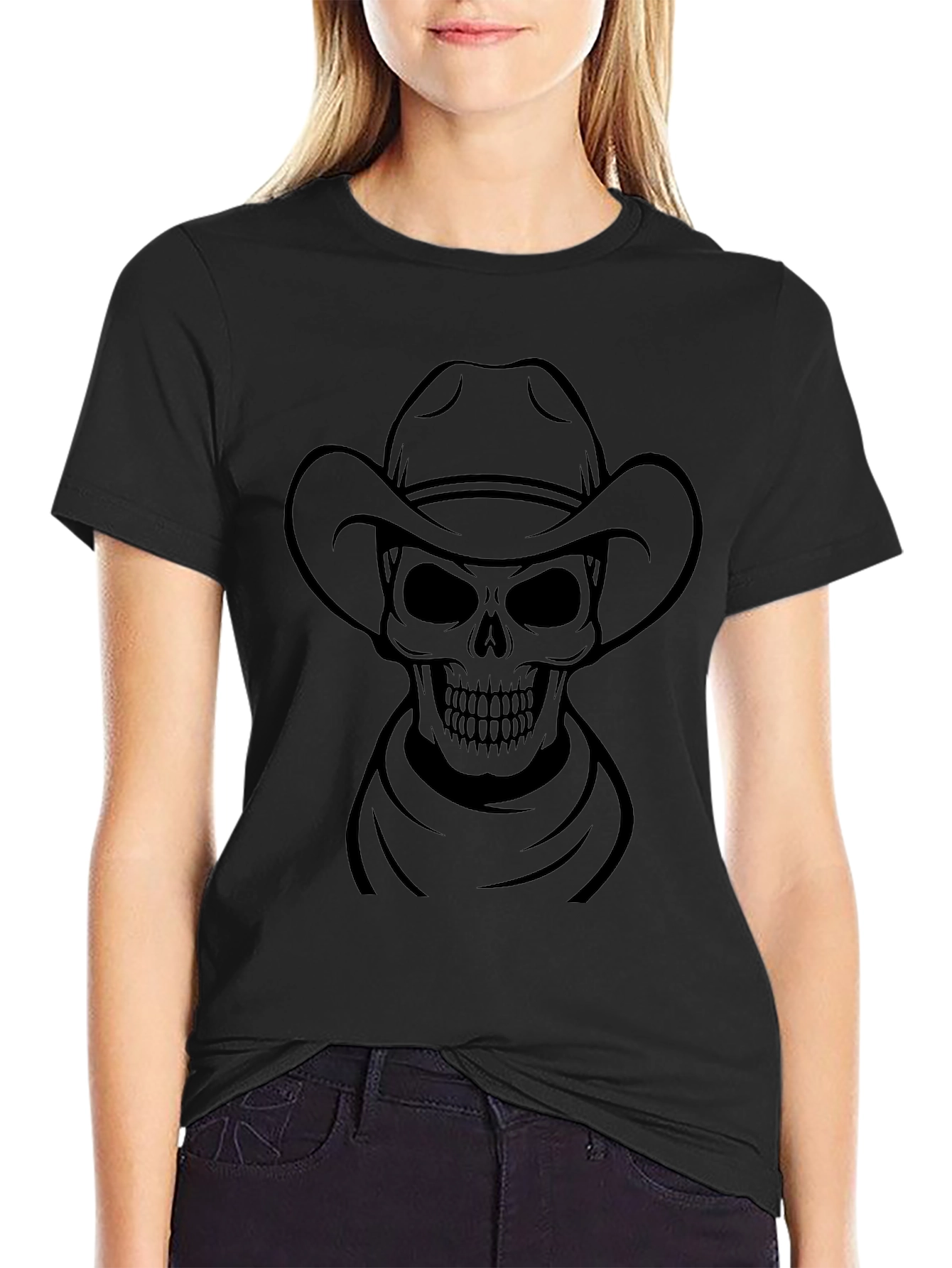 Cowboy Skull Graphic T-Shirt - Black