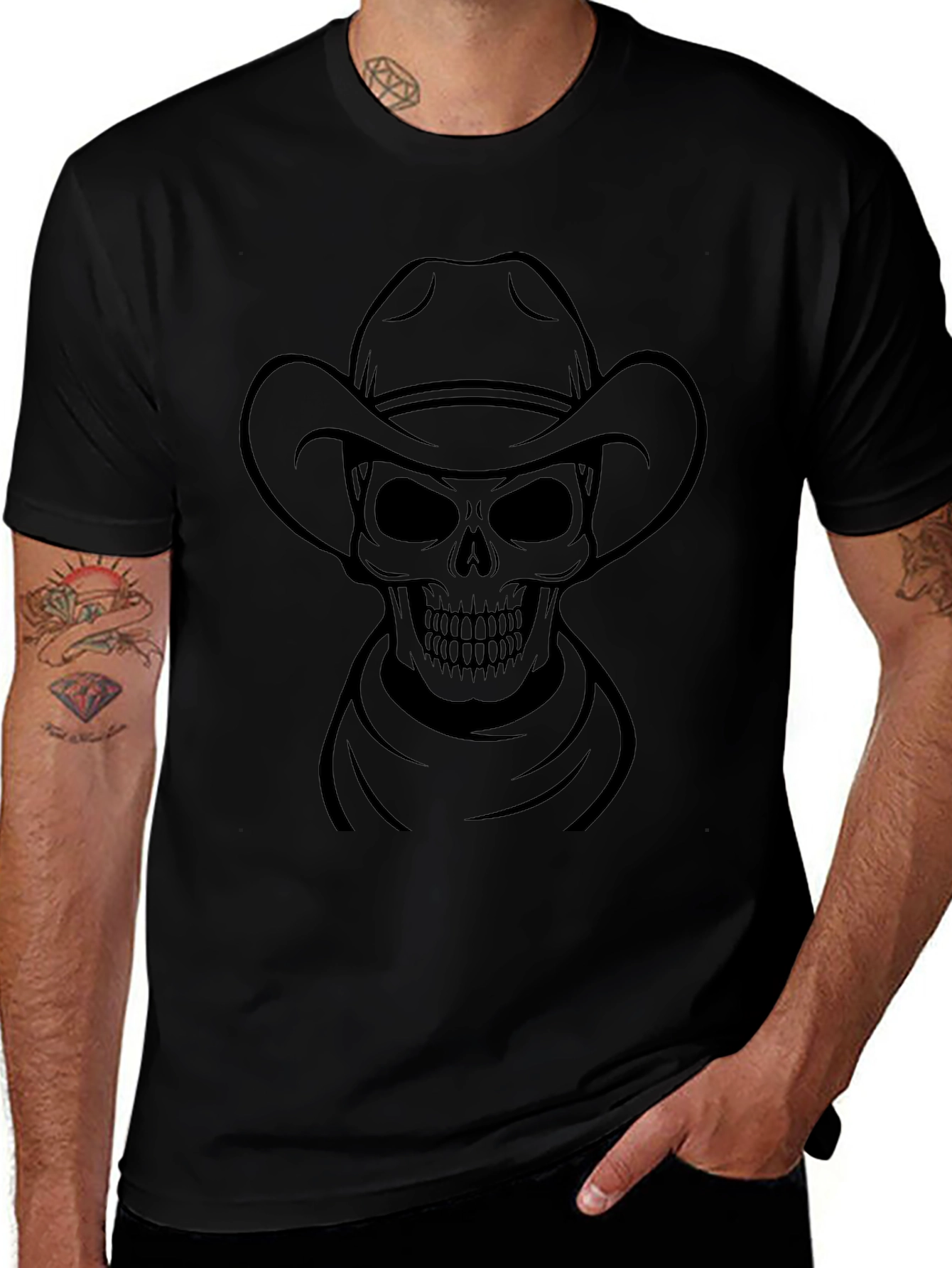 Cowboy Skull Graphic T-Shirt - Black