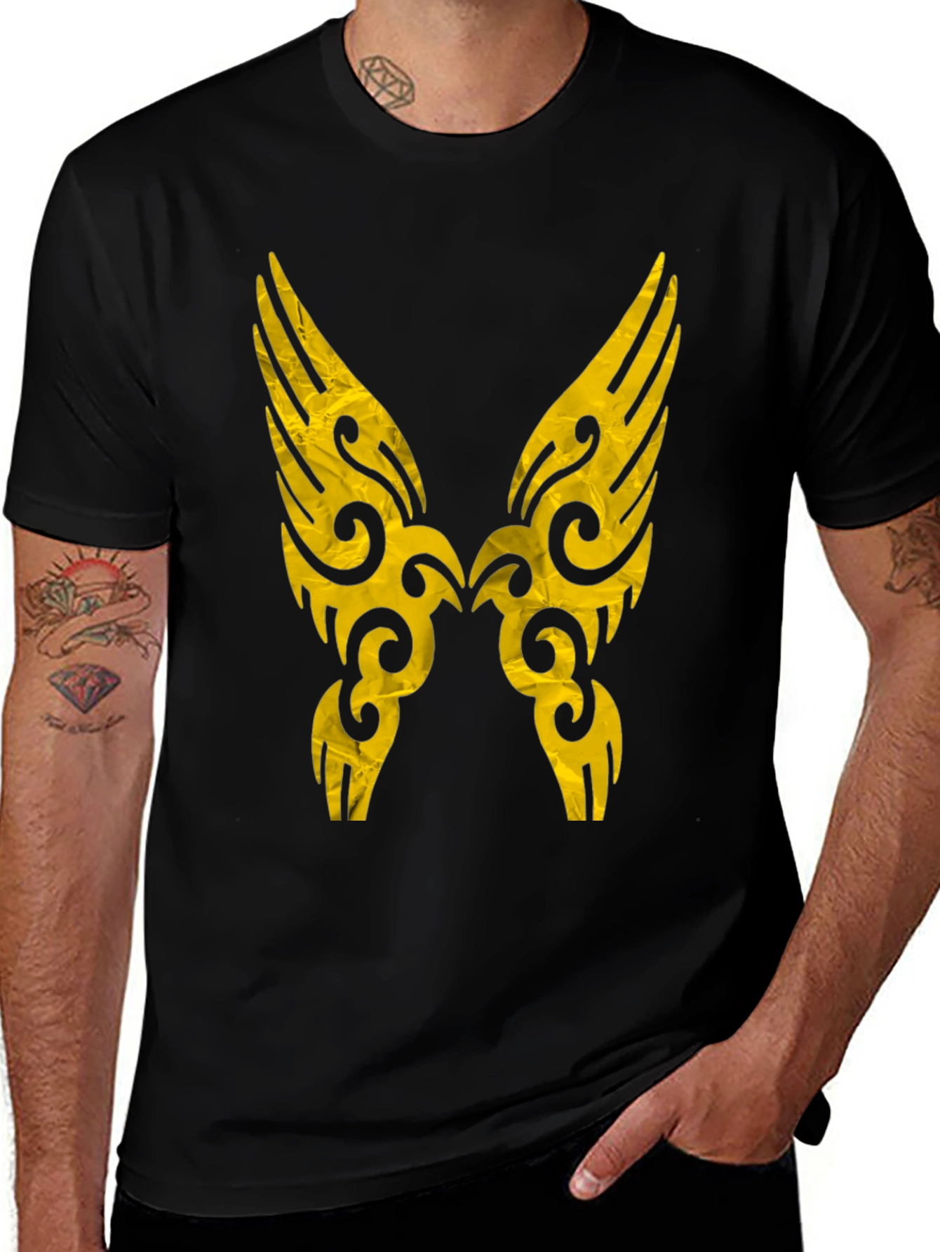 Tribal Wings Graphic Print Black Tee