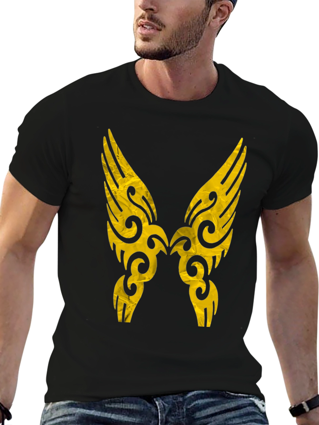 Tribal Wings Graphic Print Black Tee