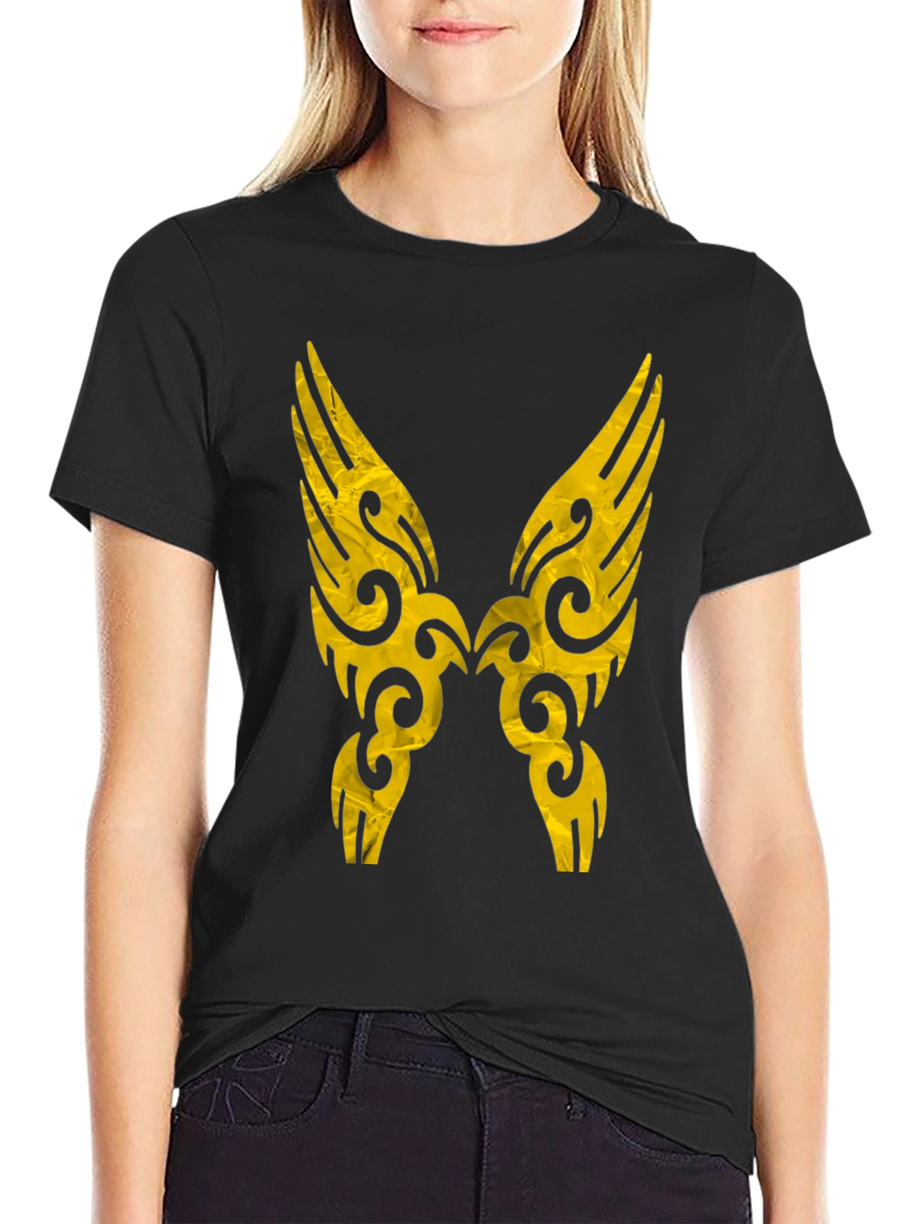 Tribal Wings Graphic Print Black Tee