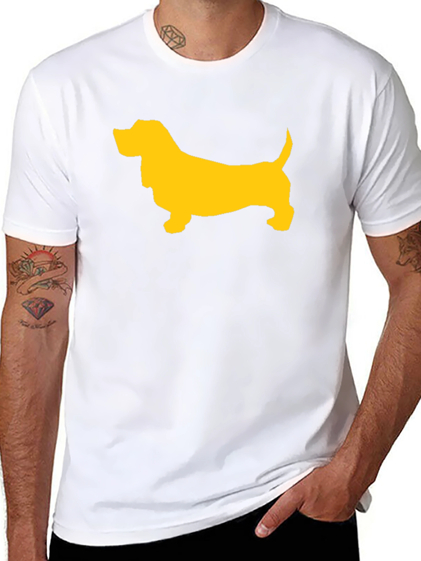Black T-Shirt with Yellow Dog Graphic