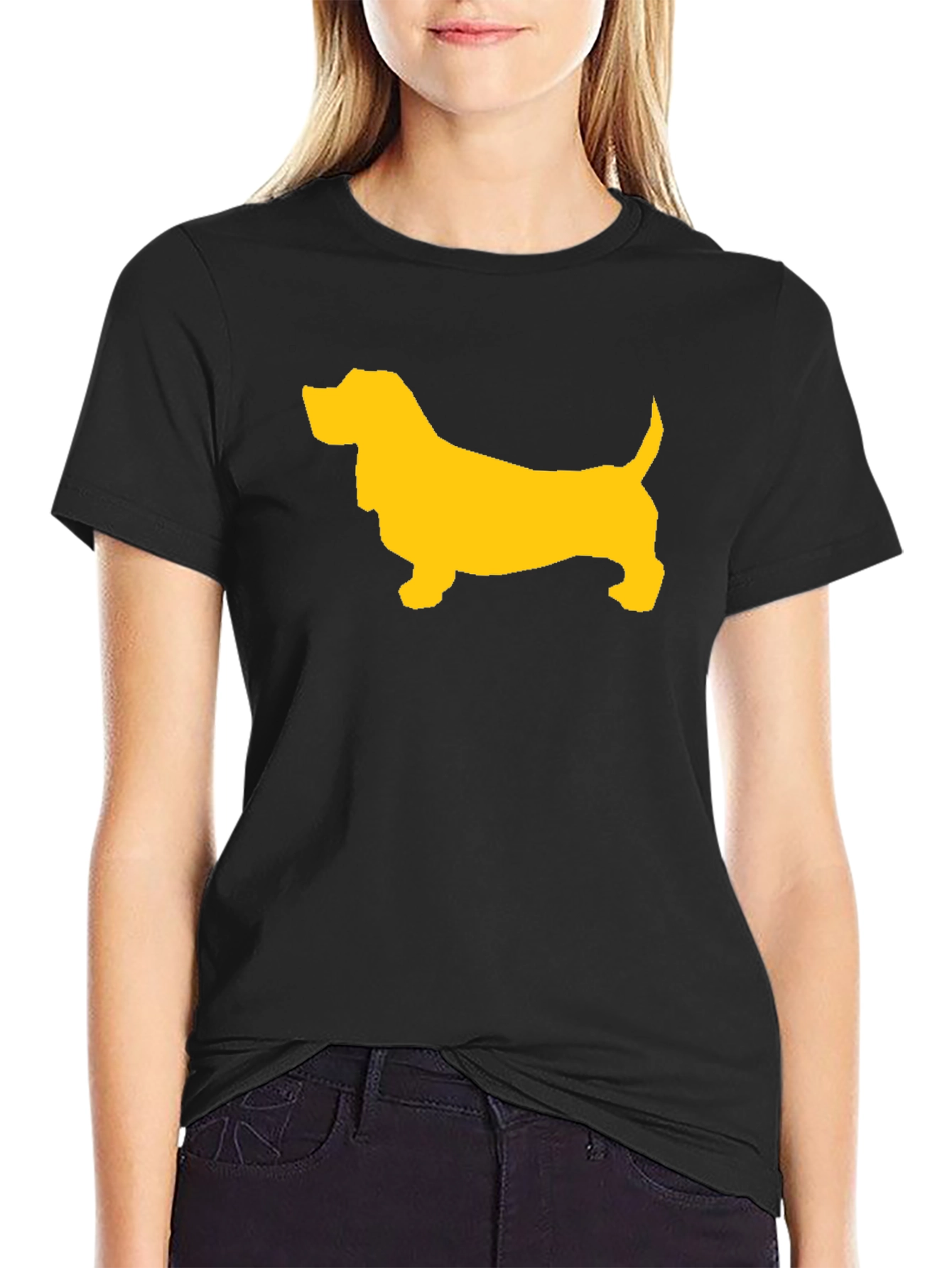 Black T-Shirt with Yellow Dog Graphic