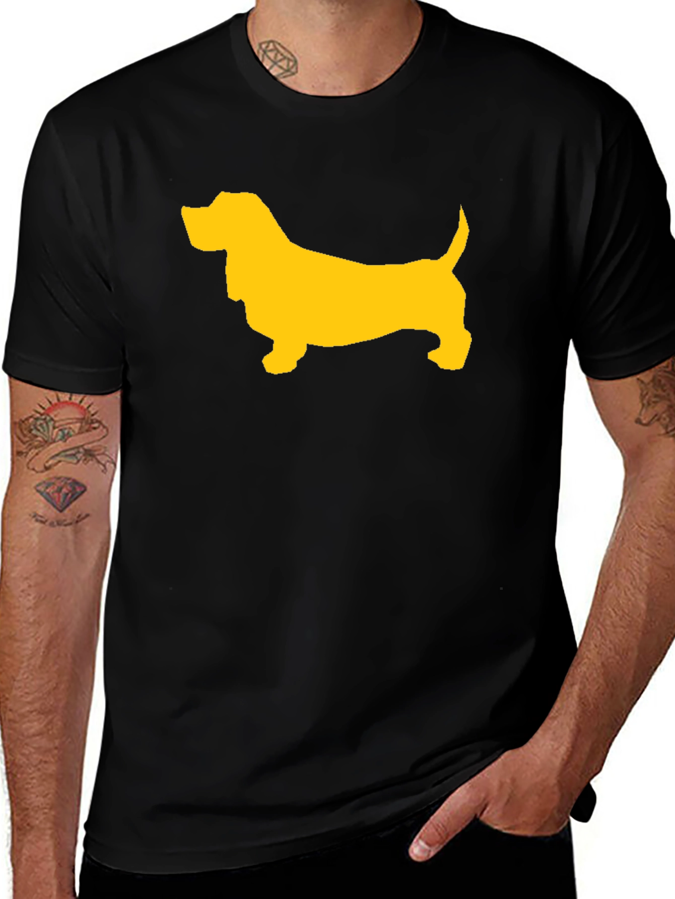 Black T-Shirt with Yellow Dog Graphic