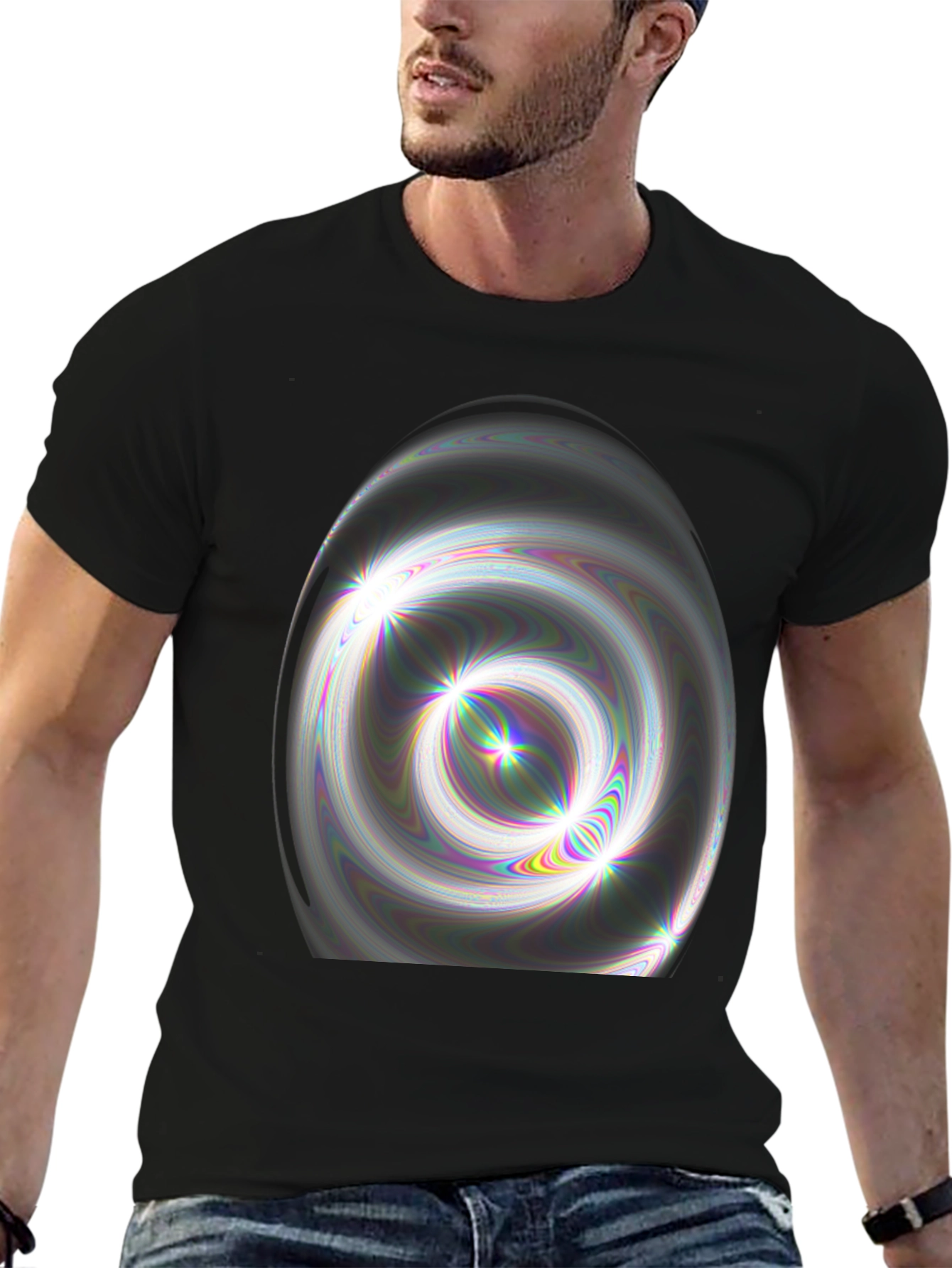 Abstract Swirl Graphic Black T-Shirt
