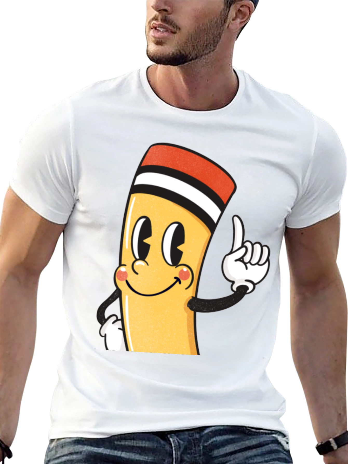 Cartoon Pencil Graphic Black T-Shirt