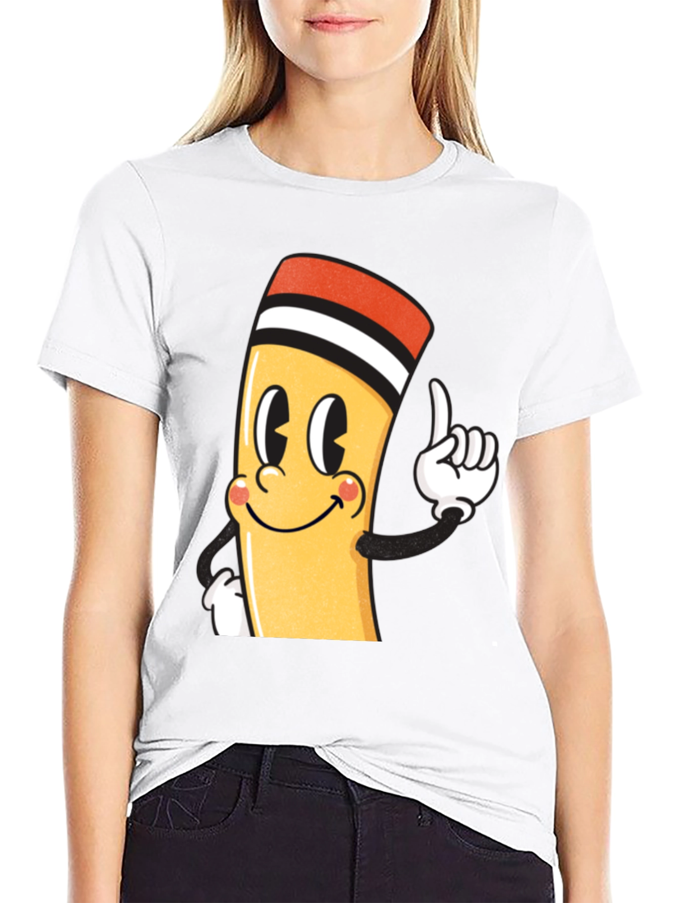 Cartoon Pencil Graphic Black T-Shirt