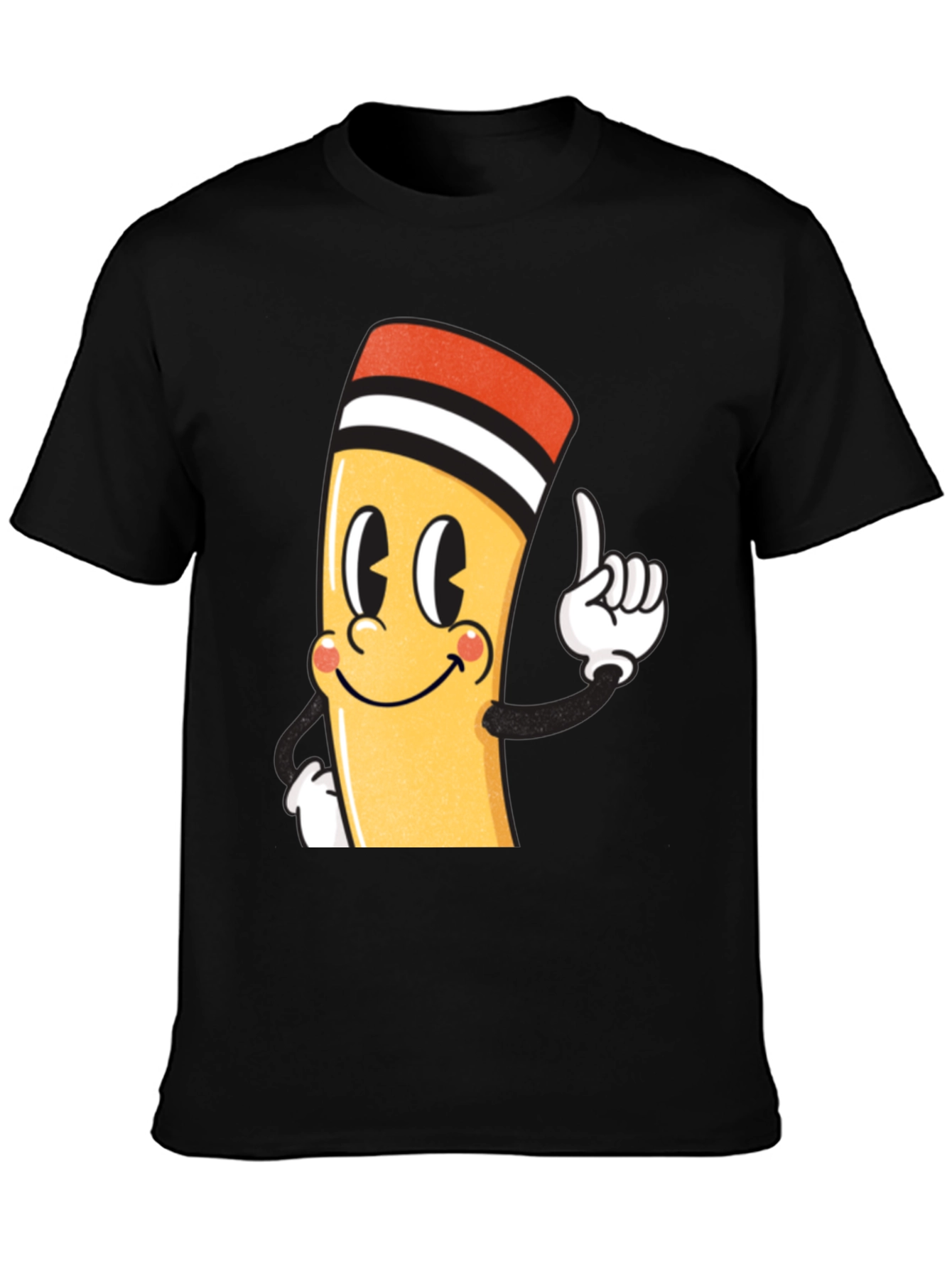 Cartoon Pencil Graphic Black T-Shirt