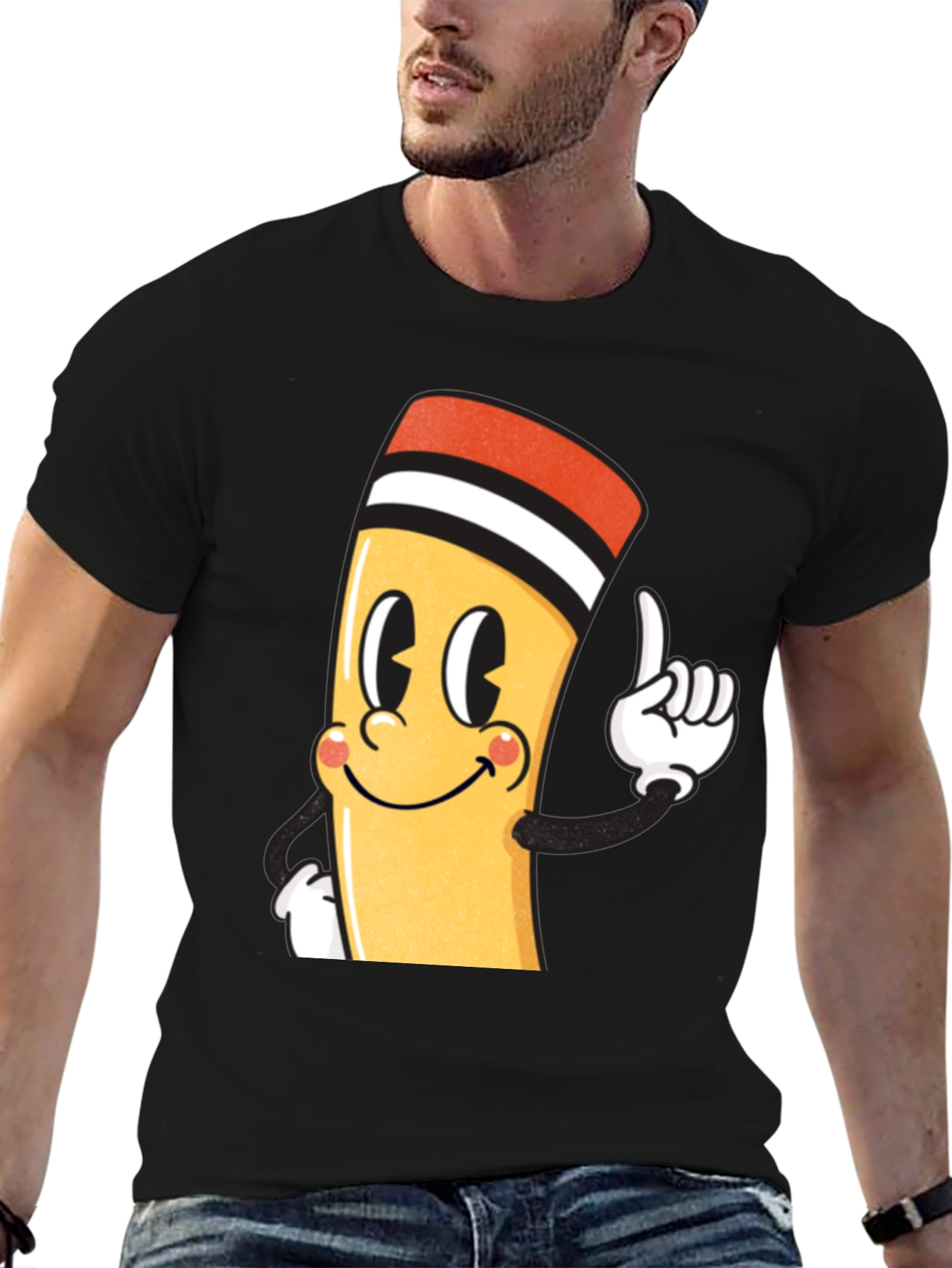 Cartoon Pencil Graphic Black T-Shirt