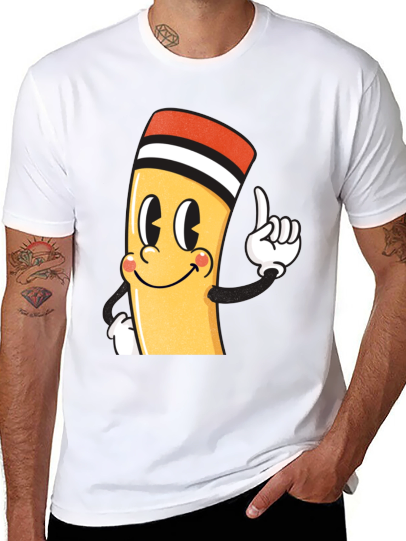 Cartoon Pencil Graphic Black T-Shirt
