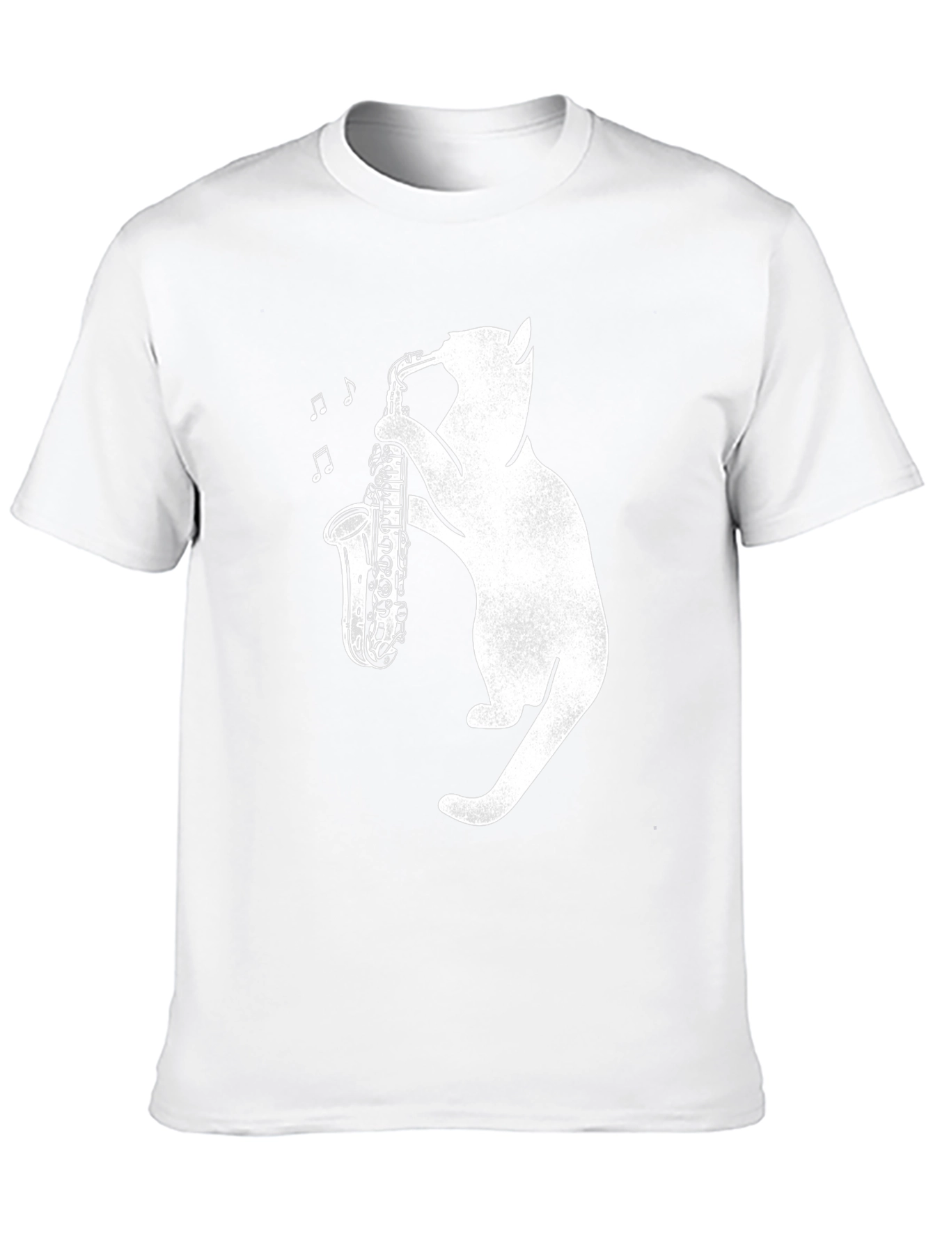 Cat Playing Saxophone Graphic Tee - Black Cotton Shirt