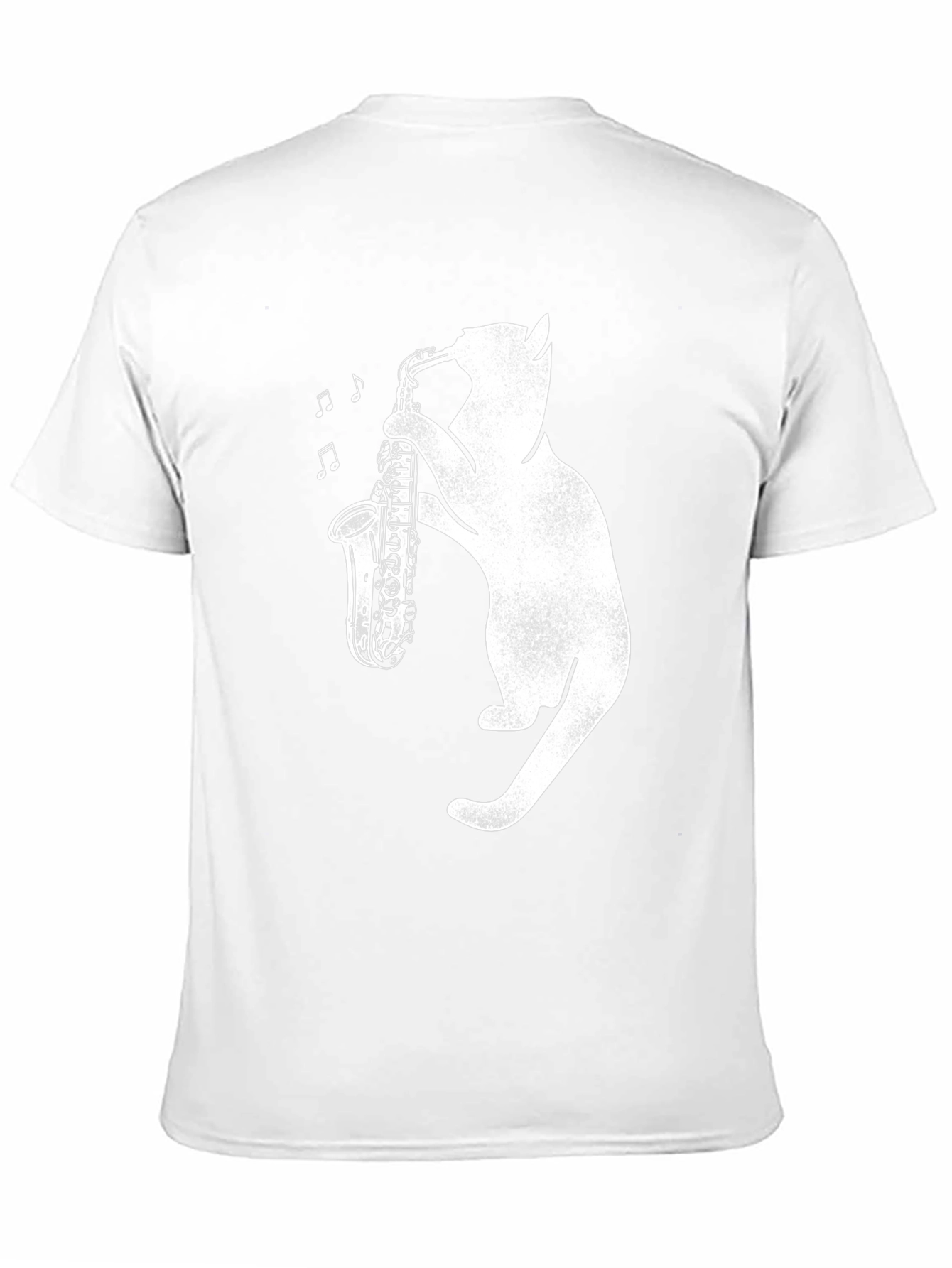 Cat Playing Saxophone Graphic Tee - Black Cotton Shirt