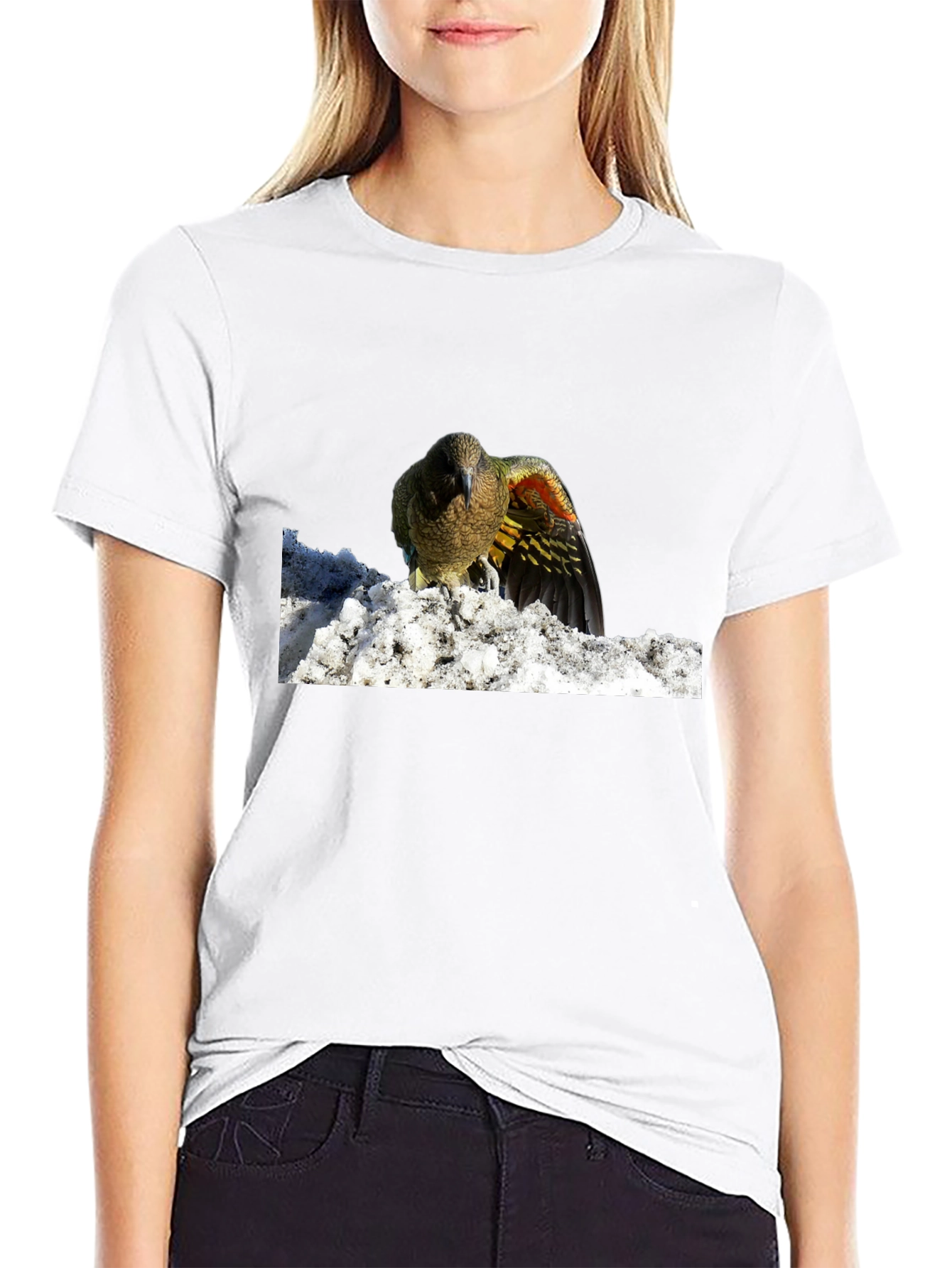 Bird in Snow Graphic Tee - Stylish Black T-Shirt
