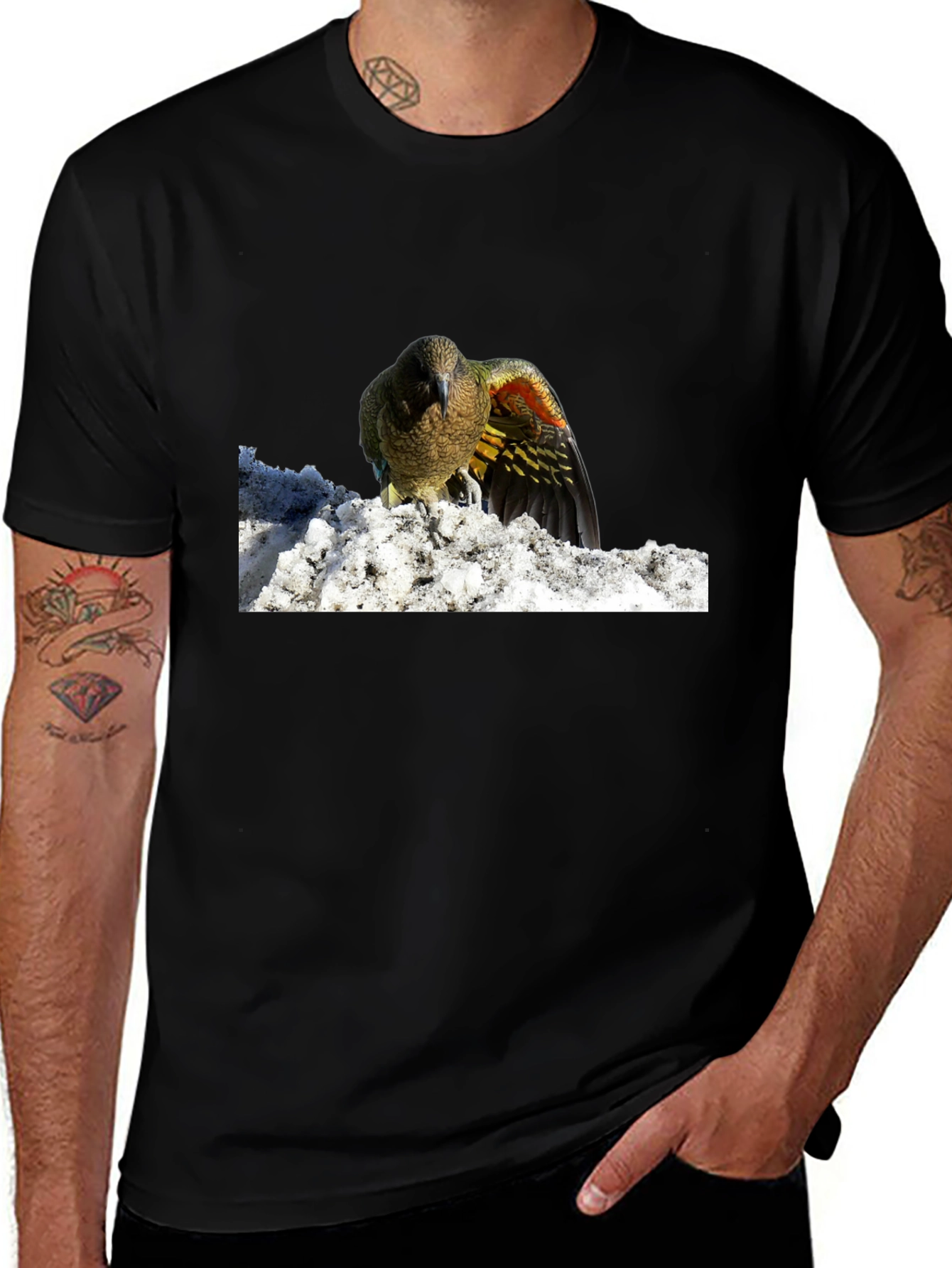 Bird in Snow Graphic Tee - Stylish Black T-Shirt