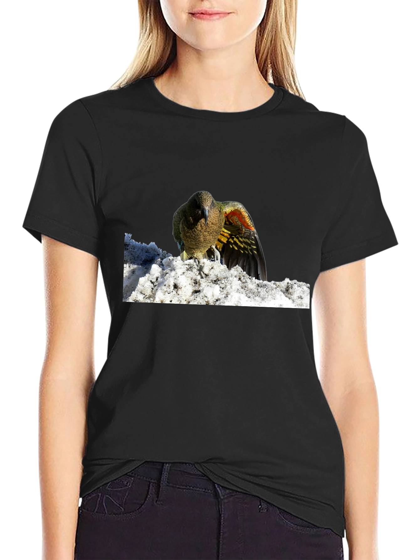 Bird in Snow Graphic Tee - Stylish Black T-Shirt