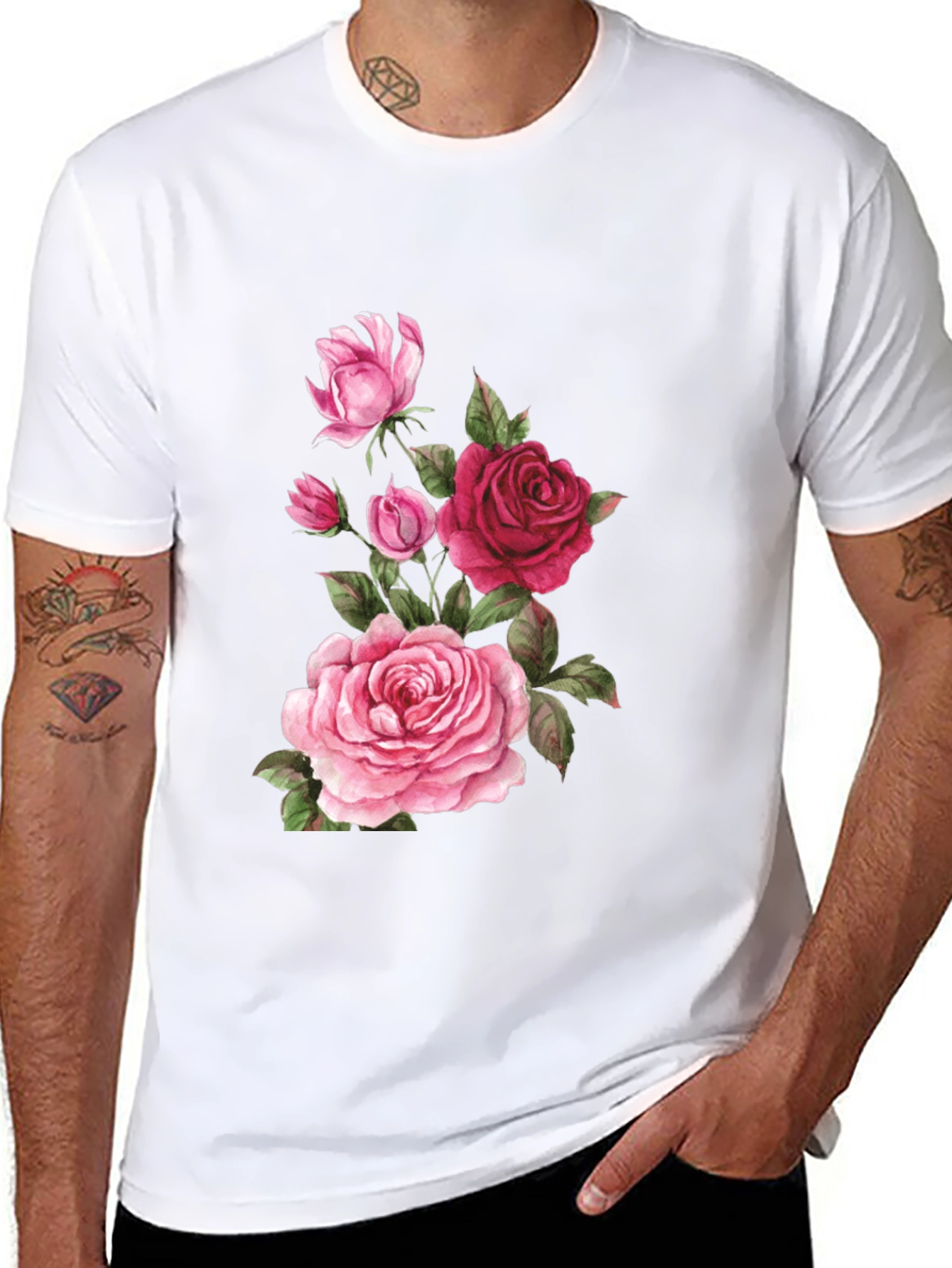 Floral Rose Print Black T-Shirt