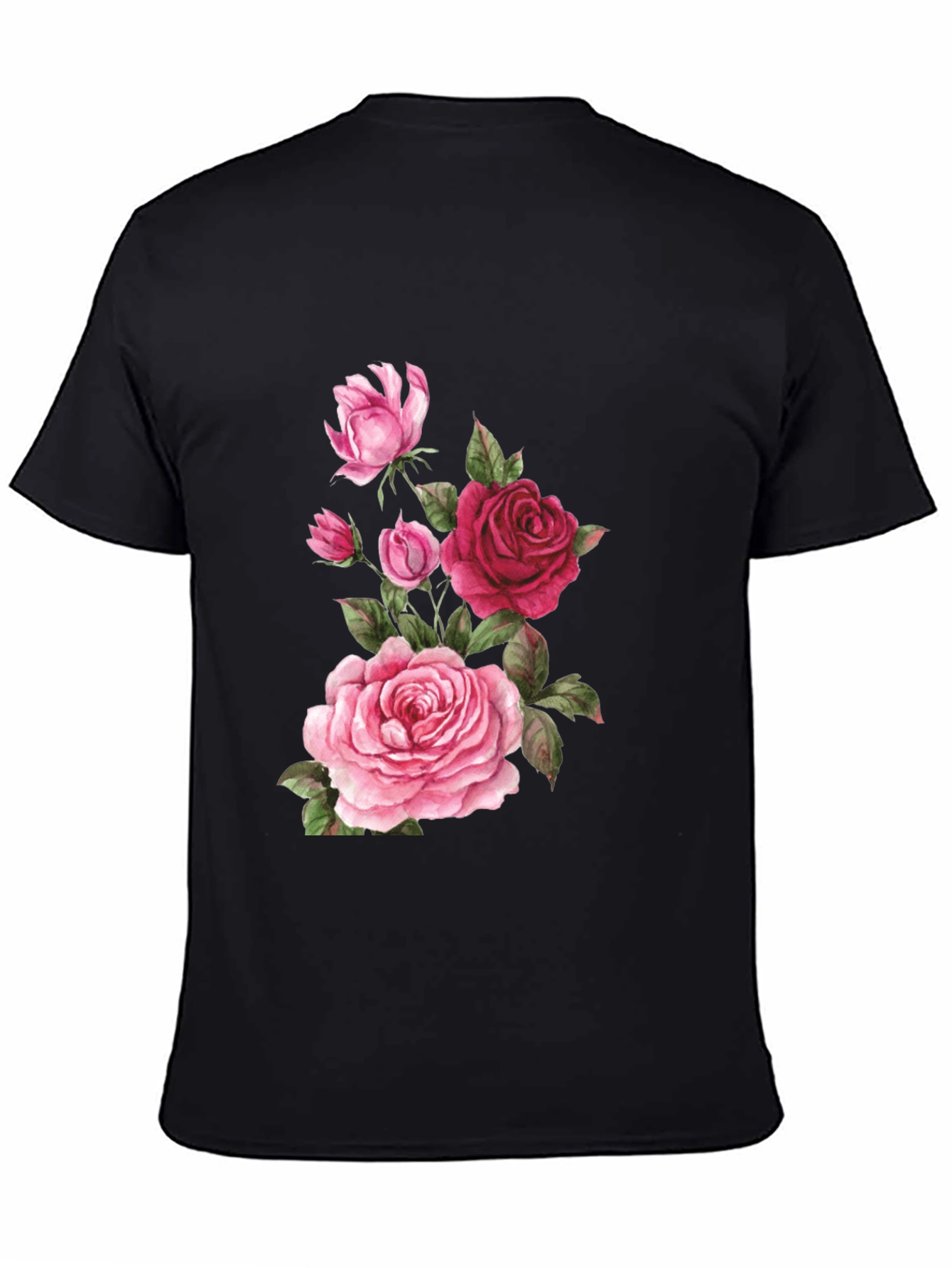 Floral Rose Print Black T-Shirt