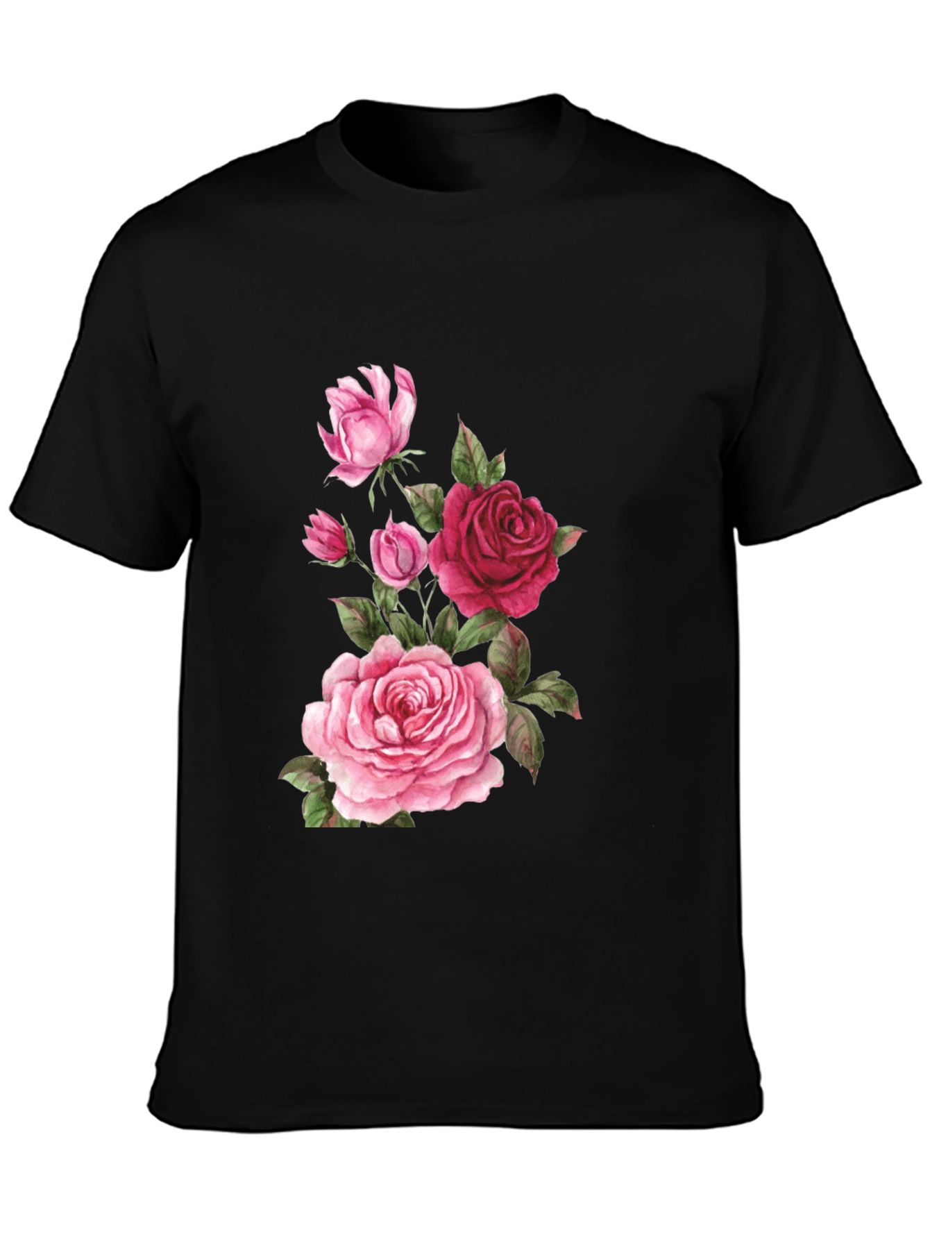 Floral Rose Print Black T-Shirt