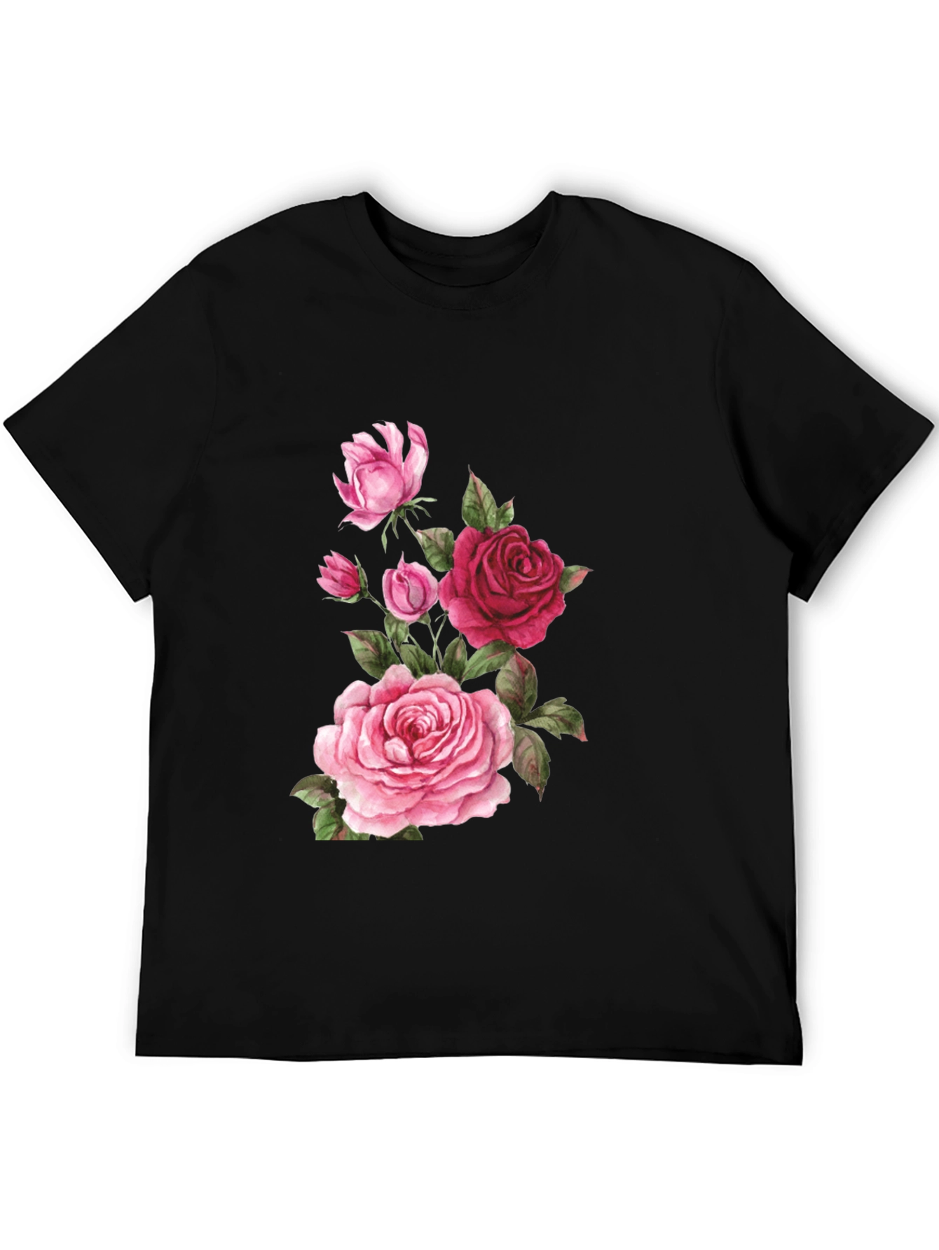 Floral Rose Print Black T-Shirt