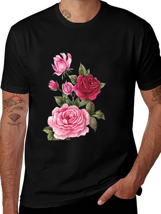 Floral Rose Print Black T-Shirt