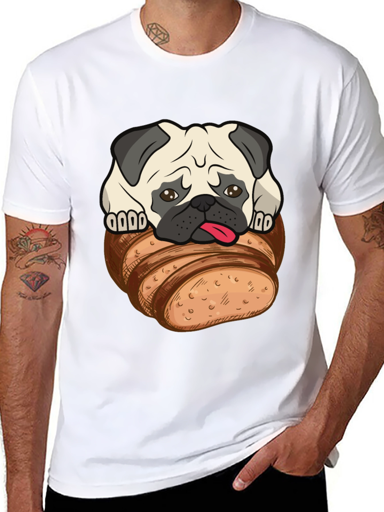 Pug in Bread Loaf Graphic T-Shirt