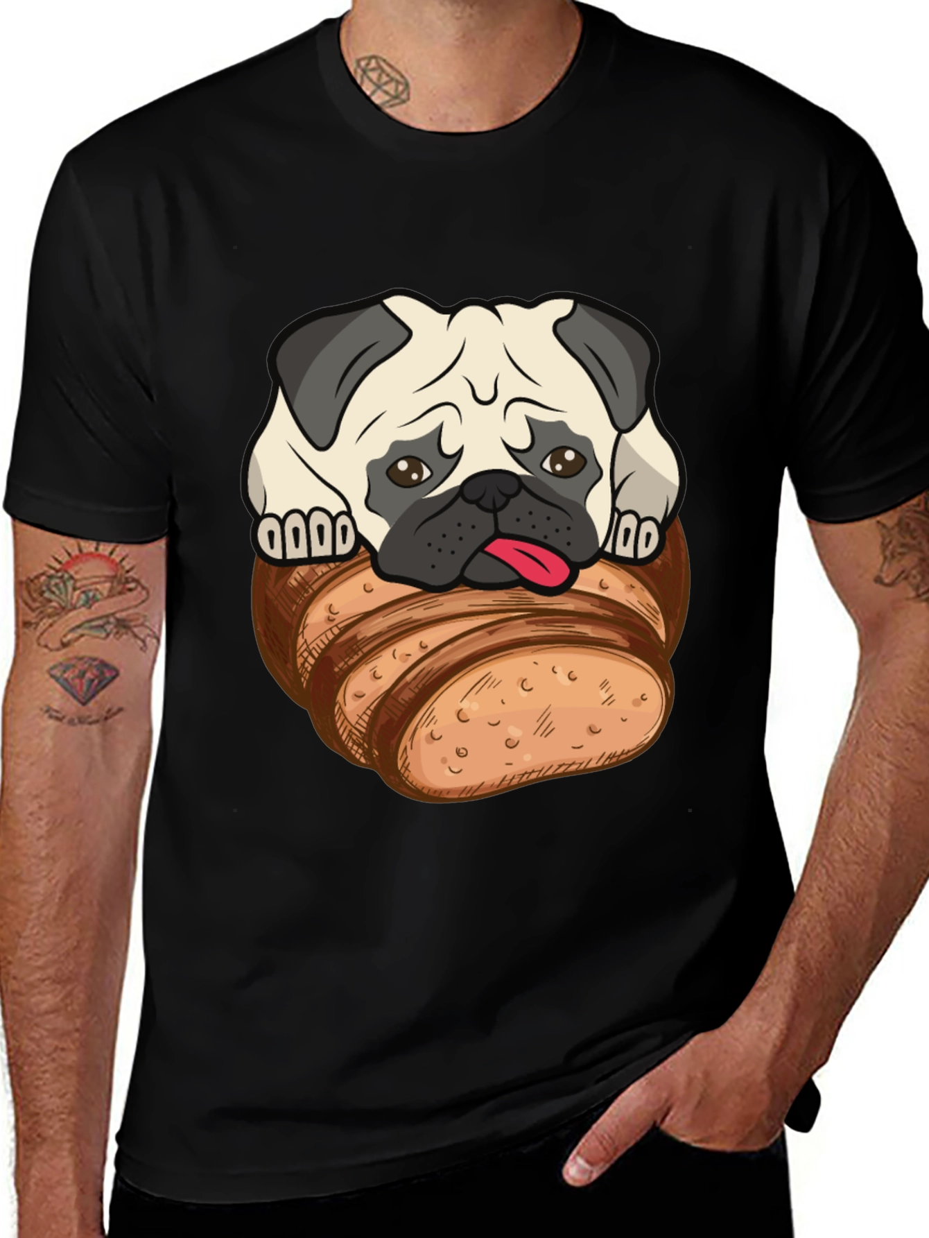 Pug in Bread Loaf Graphic T-Shirt