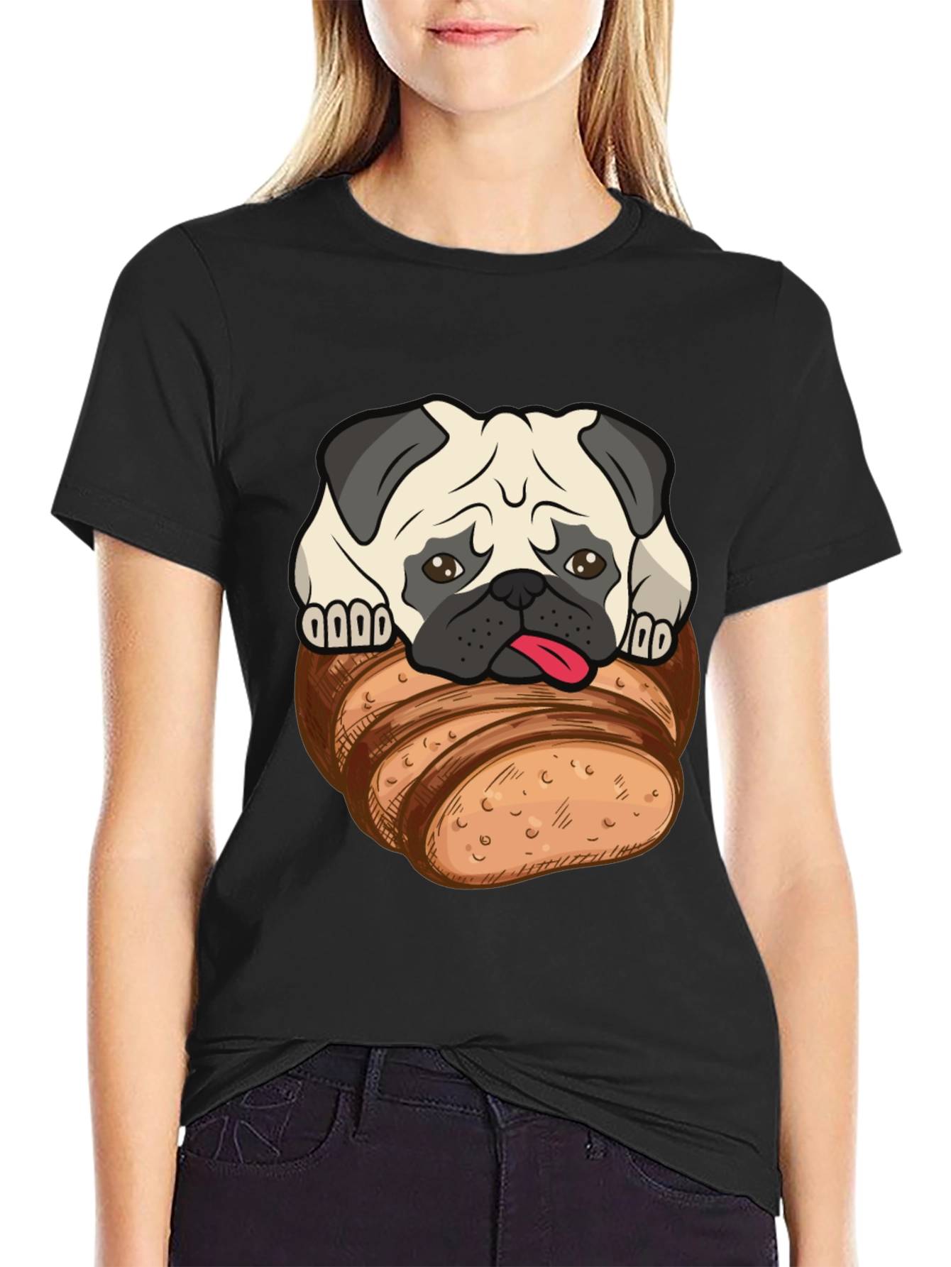 Pug in Bread Loaf Graphic T-Shirt