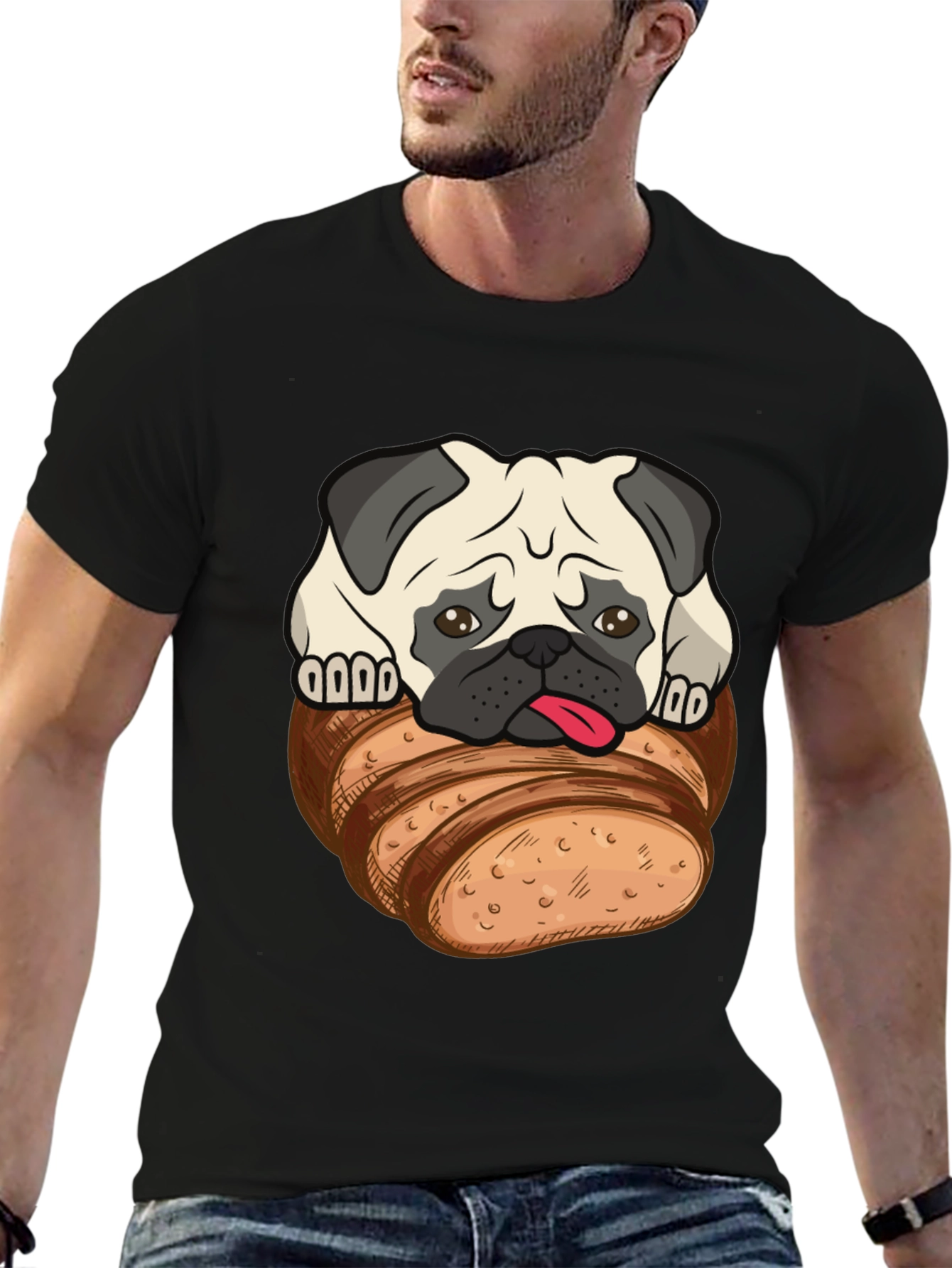 Pug in Bread Loaf Graphic T-Shirt