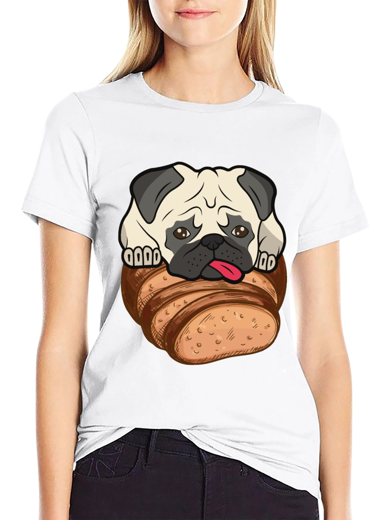 Pug in Bread Loaf Graphic T-Shirt