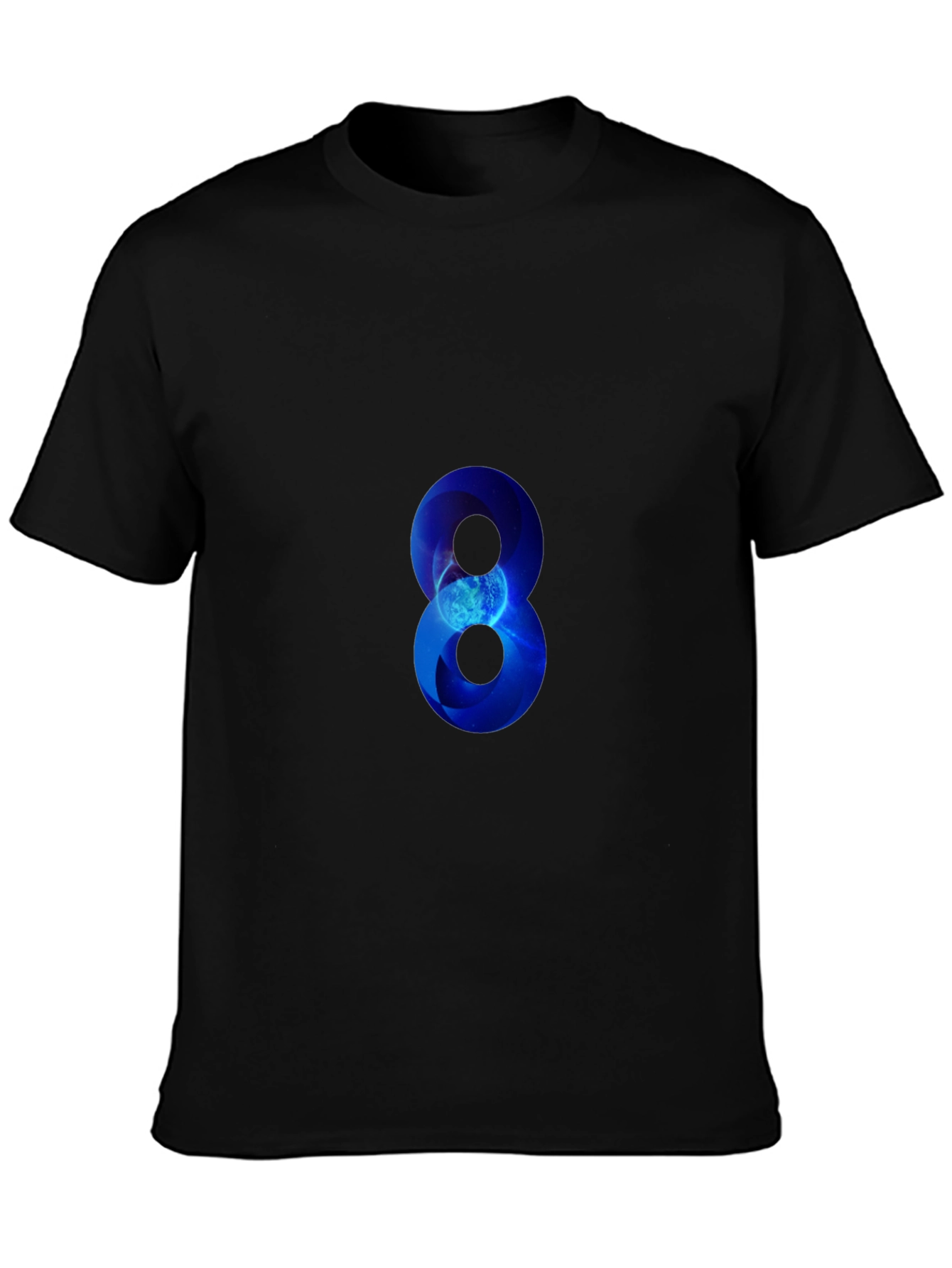 Blue Number 8 Graphic Print Black T-Shirt