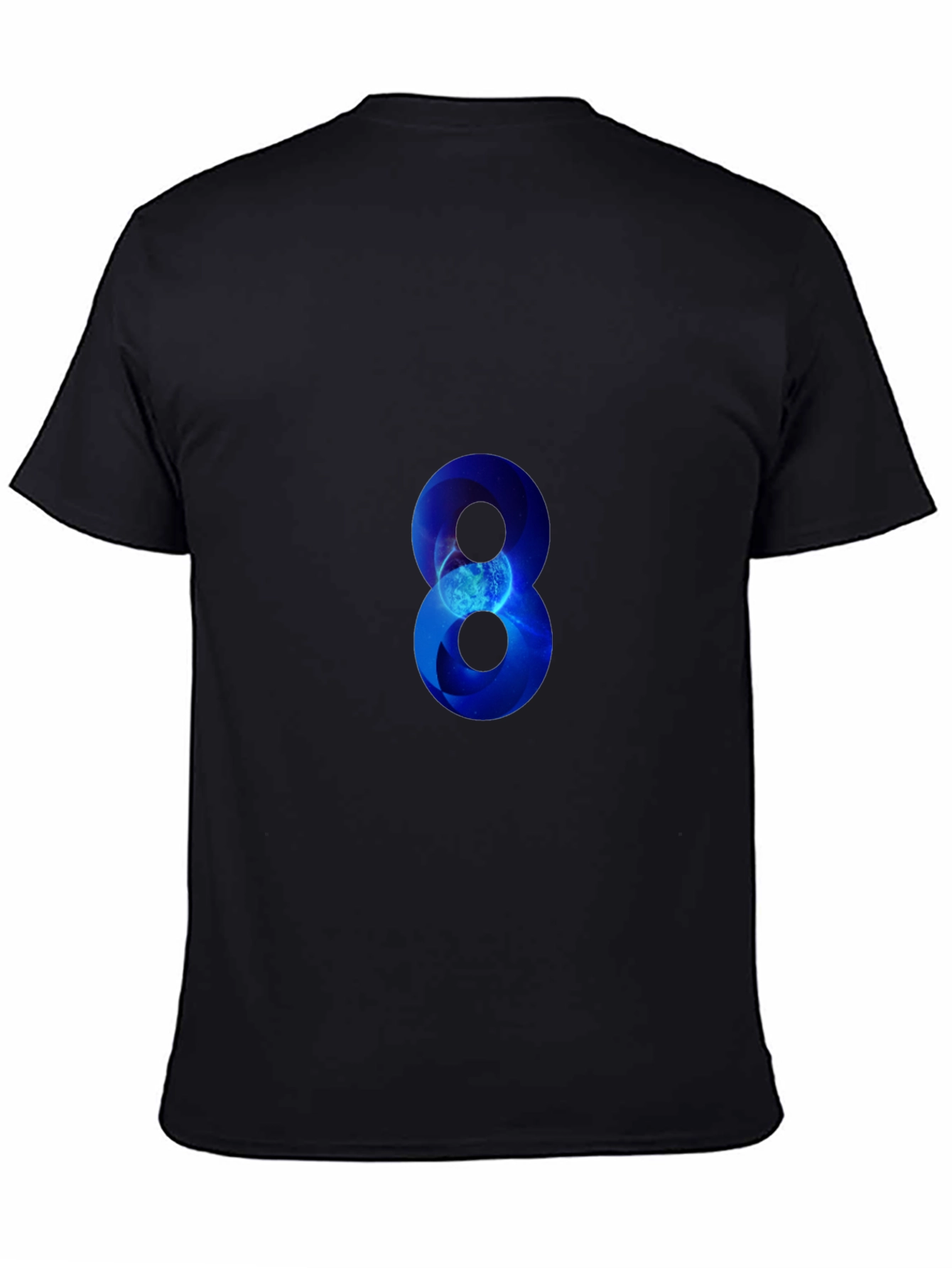 Blue Number 8 Graphic Print Black T-Shirt