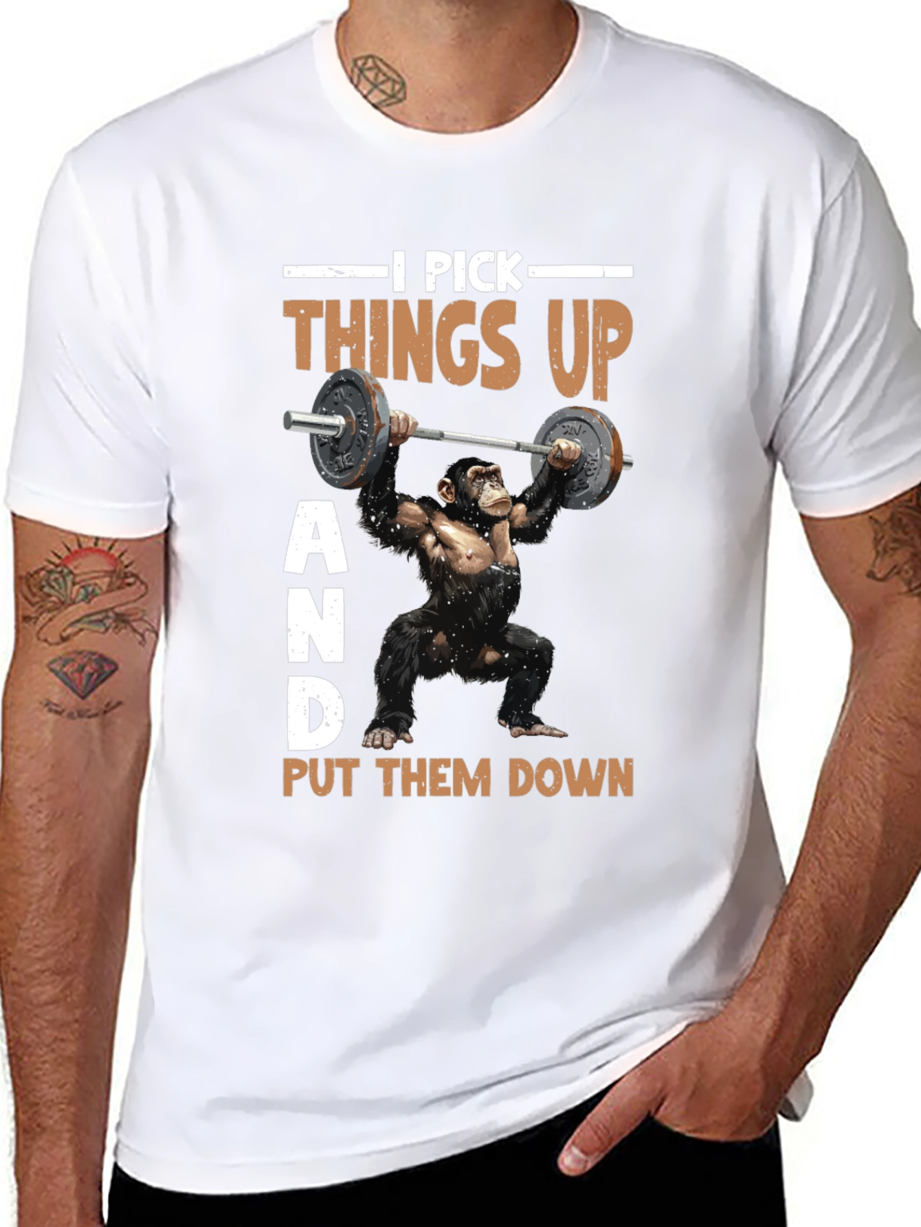 Funny Gym Monkey T-Shirt - I Pick Things Up