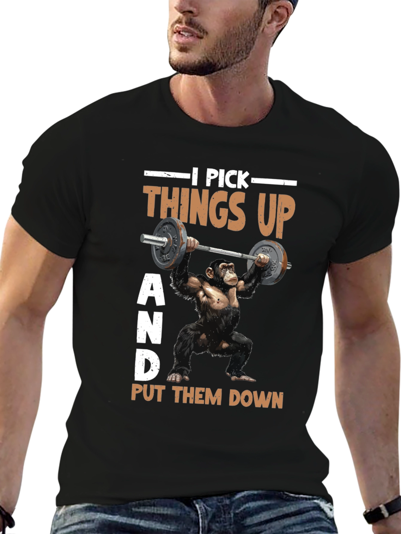 Funny Gym Monkey T-Shirt - I Pick Things Up