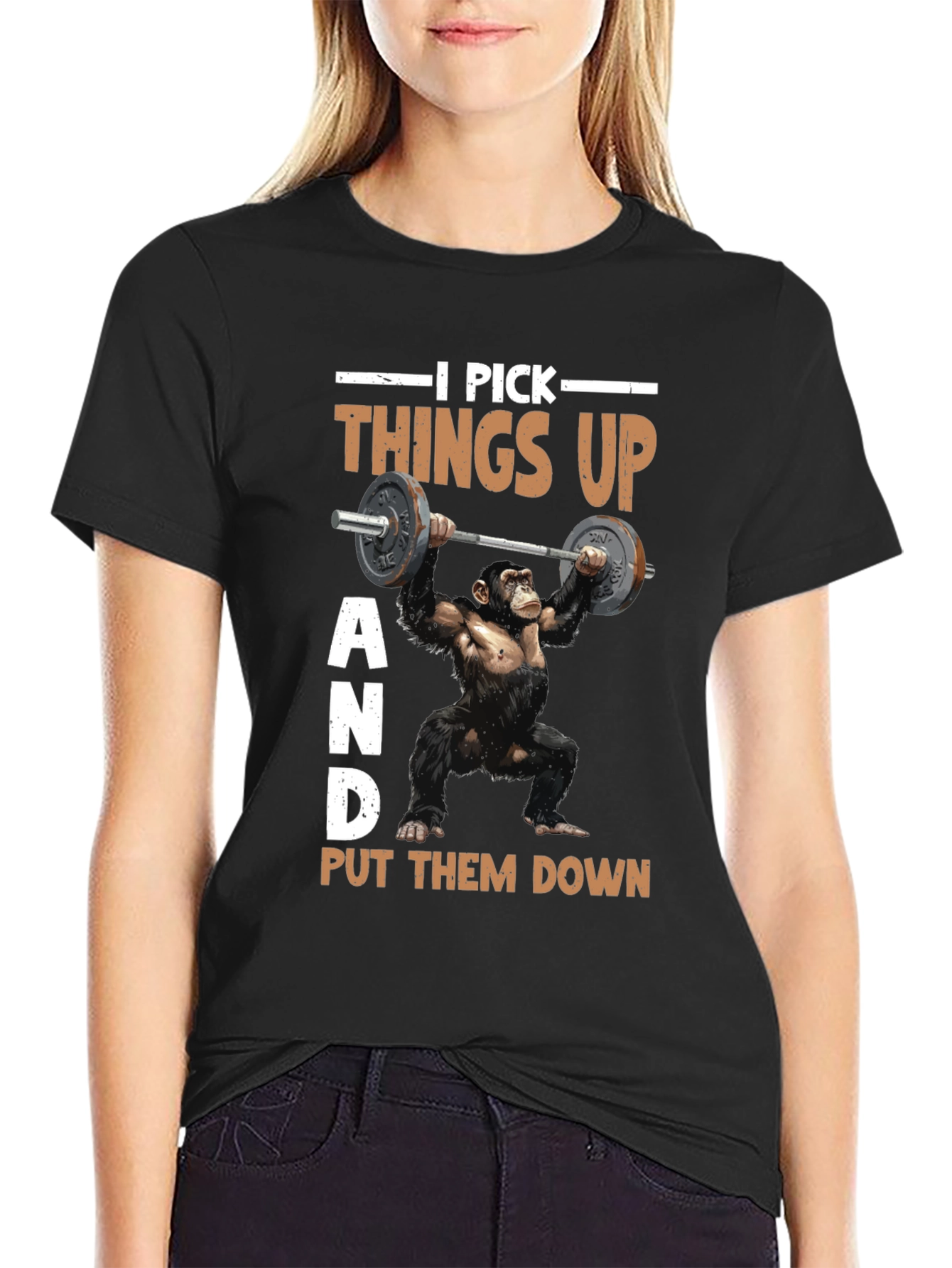Funny Gym Monkey T-Shirt - I Pick Things Up