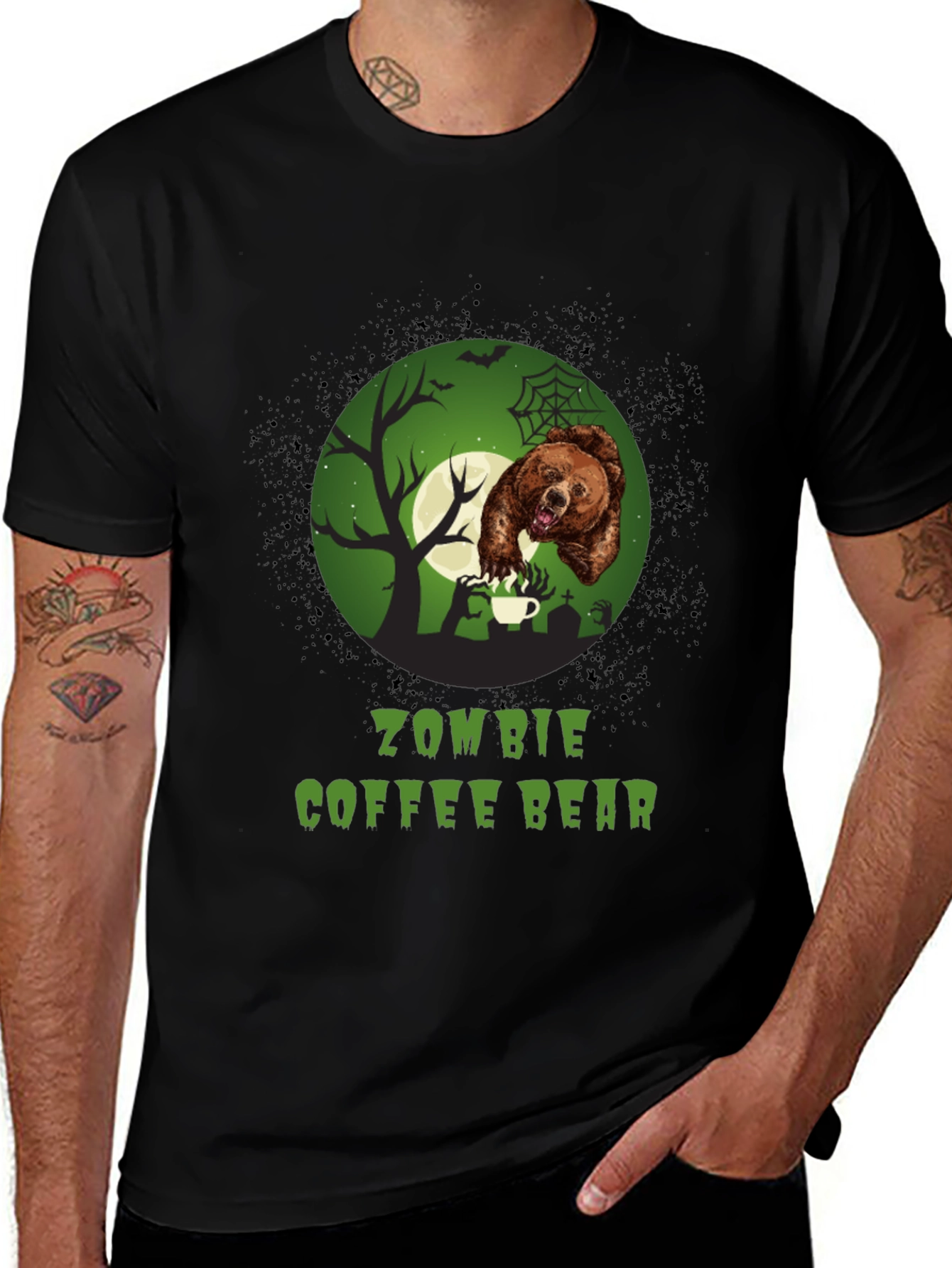 Zombie Coffee Bear T-Shirt - Halloween Graphic Tee