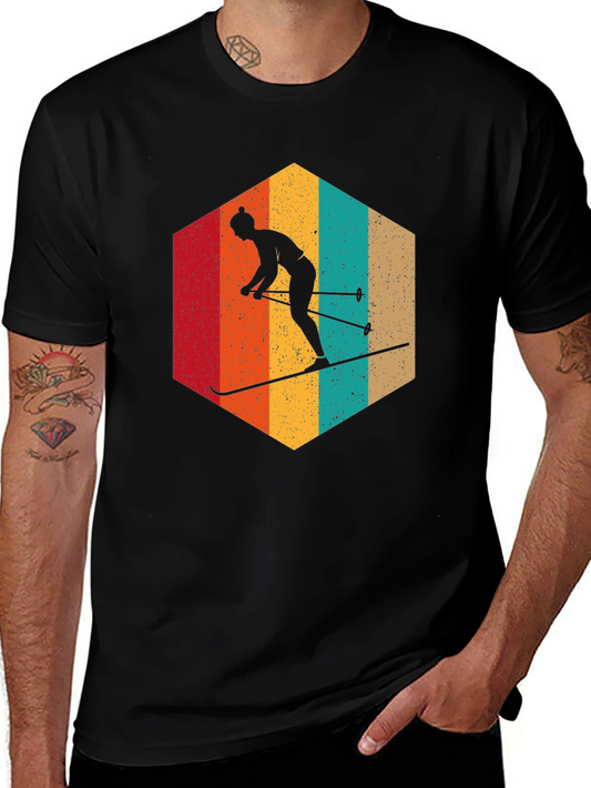 Retro Ski T-Shirt Vintage Style Hexagon Design