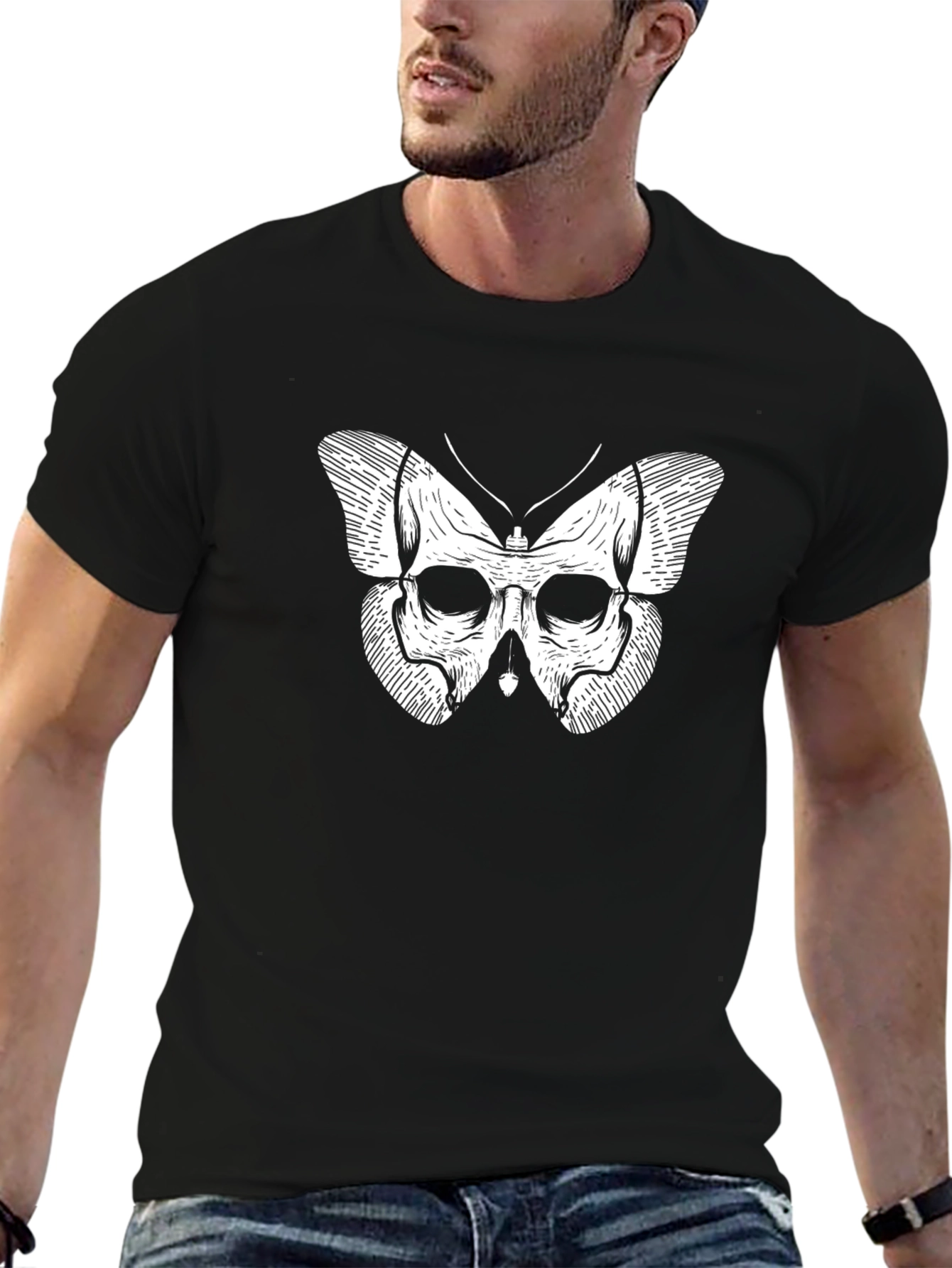 Skull Butterfly Graphic T-Shirt - Mens Black Tee
