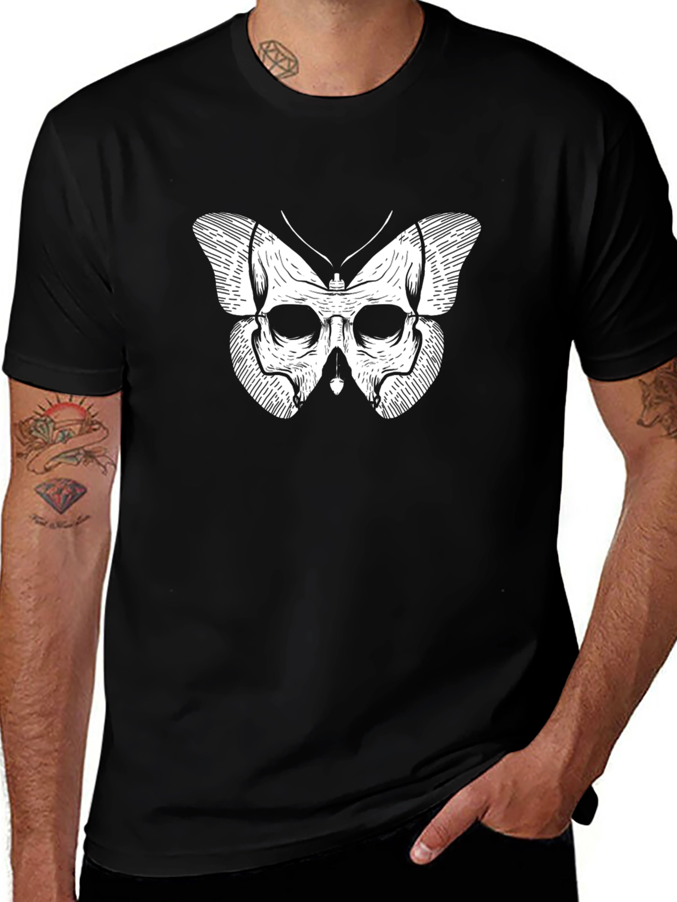 Skull Butterfly Graphic T-Shirt - Mens Black Tee